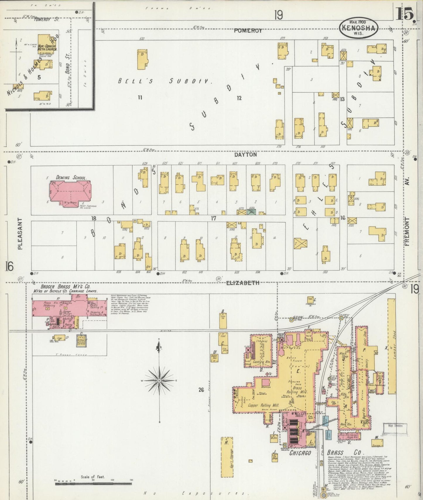 Sanborn Fire Insurance Map from Kenosha, Kenosha County, Wisconsin (1900), Sheet #0015 - Historic Sanborn Fire Insurance Map Print, vintage old map wall art, antique decor, genealogy gift, Wisconsin Wisconsin map