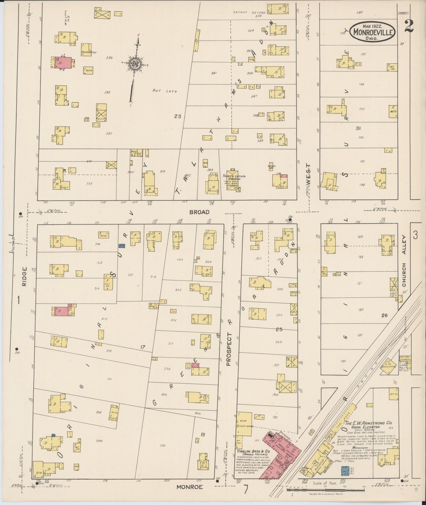 Sanborn Fire Insurance Map from Monroeville, Huron County, Ohio (1922), Sheet #0002 - Historic Sanborn Fire Insurance Map Print, vintage old map wall art, antique decor, genealogy gift, Ohio Ohio map