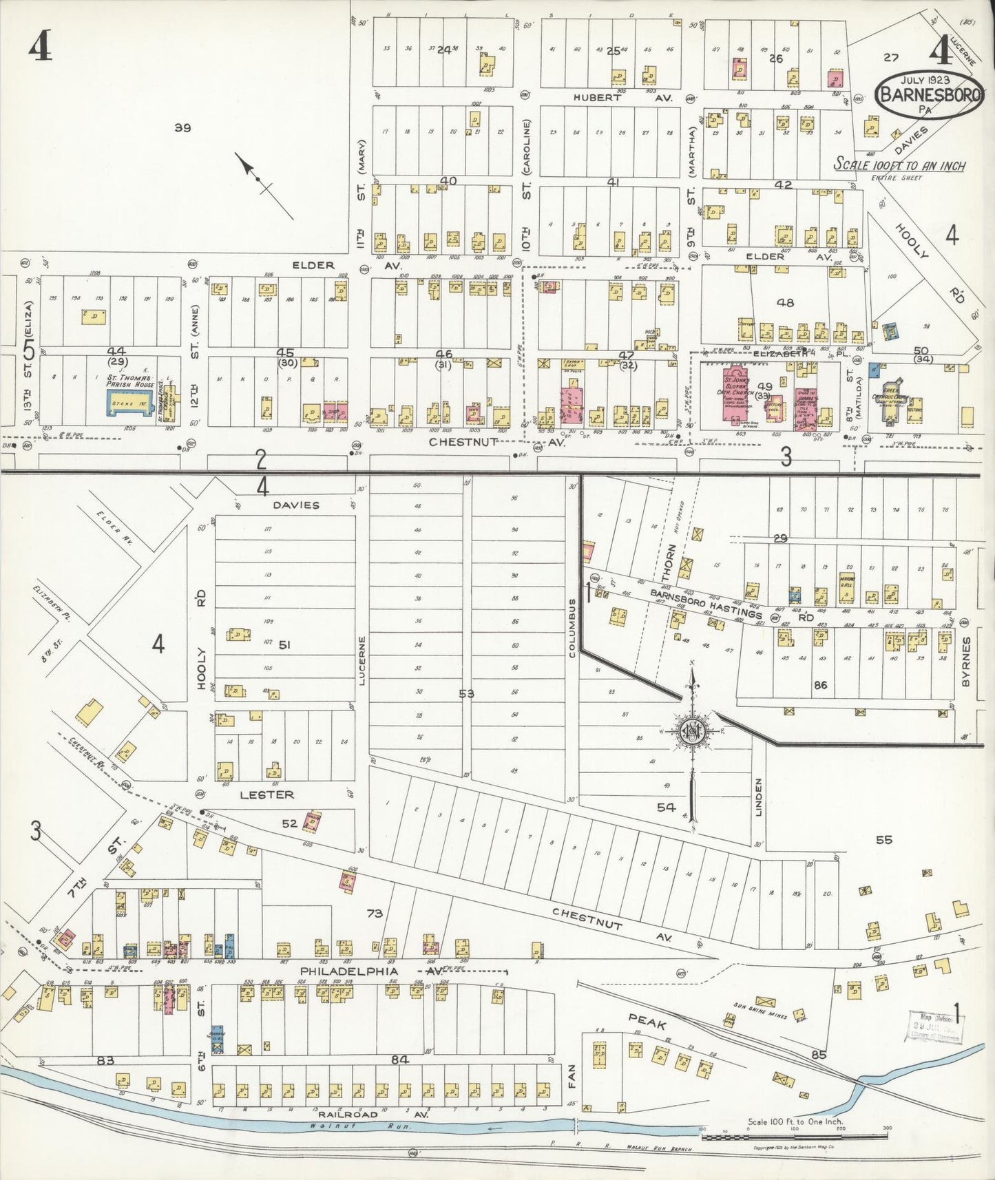 Sanborn Fire Insurance Map from Barnesboro, Cambria County, Pennsylvania (1923), Sheet #0004 - Historic Sanborn Fire Insurance Map Print, vintage old map wall art, antique decor, genealogy gift, Pennsylvania Pennsylvania map