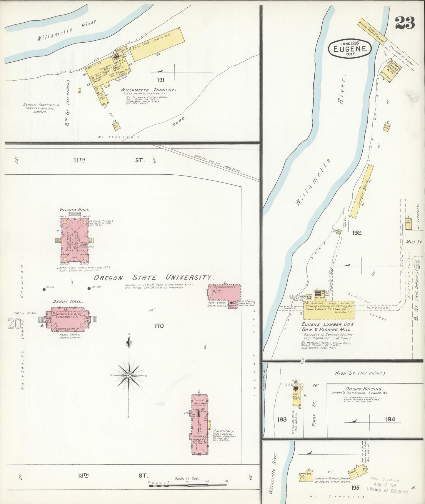 Sanborn Fire Insurance Map from Eugene, Lane County, Oregon (1896), Sheet #0023 - Complete Map Set gallery image, historic Sanborn map, vintage wall art, Oregon Oregon