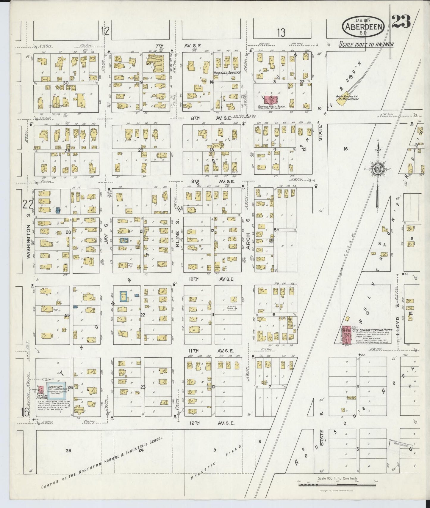 Sanborn Fire Insurance Map from Aberdeen, Brown County, South Dakota (1917), Sheet #0023 - Complete Map Set gallery image, historic Sanborn map, vintage wall art, South Dakota South Dakota