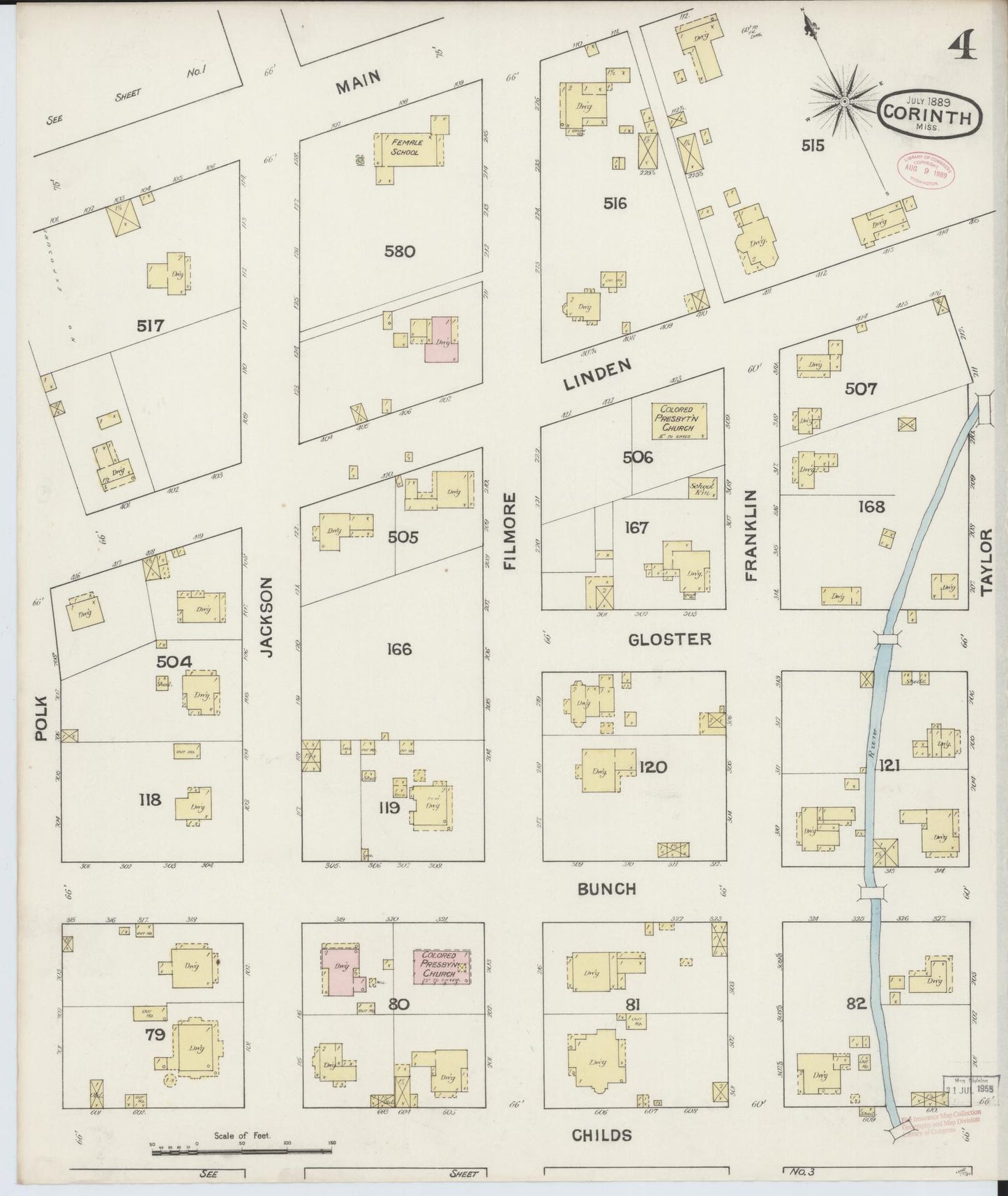 Sanborn Fire Insurance Map from Corinth, Alcorn County, Mississippi (1889), Sheet #0004 - Complete Map Set gallery image, historic Sanborn map, vintage wall art, Mississippi Mississippi