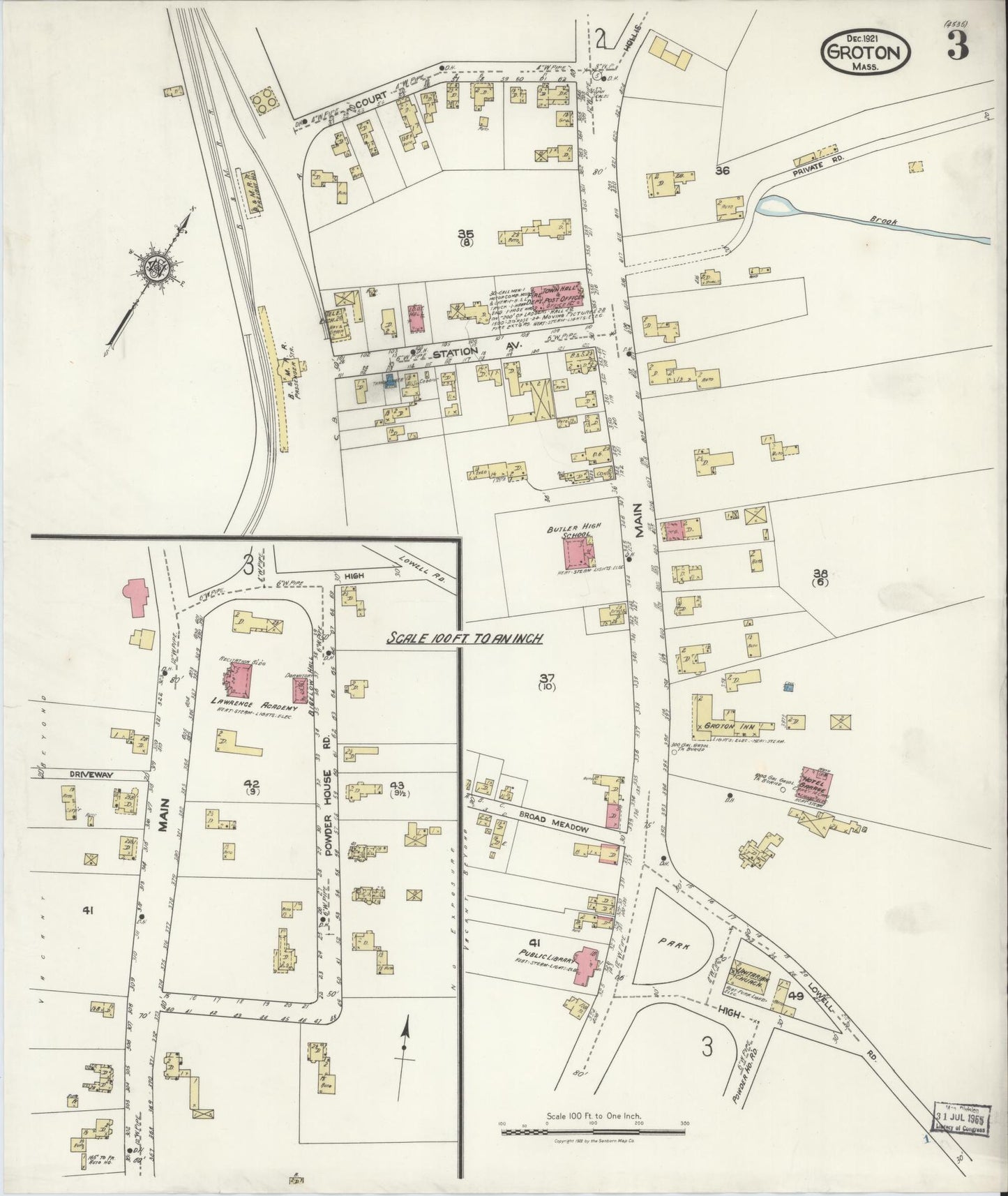 Sanborn Fire Insurance Map from Groton, Middlesex County, Massachusetts (1921), Sheet #0003 - Historic Sanborn Fire Insurance Map Print, vintage old map wall art, antique decor, genealogy gift, Massachusetts Massachusetts map