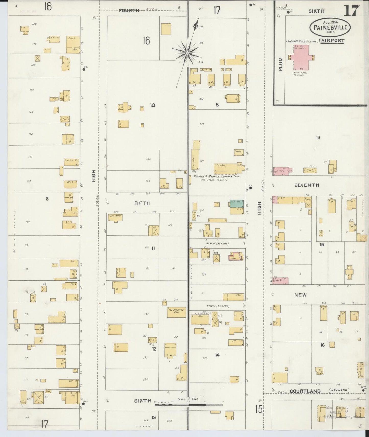 Sanborn Fire Insurance Map from Painesville, Lake County, Ohio (1904), Sheet #0017 - Historic Sanborn Fire Insurance Map Print, vintage old map wall art, antique decor, genealogy gift, Ohio Ohio map