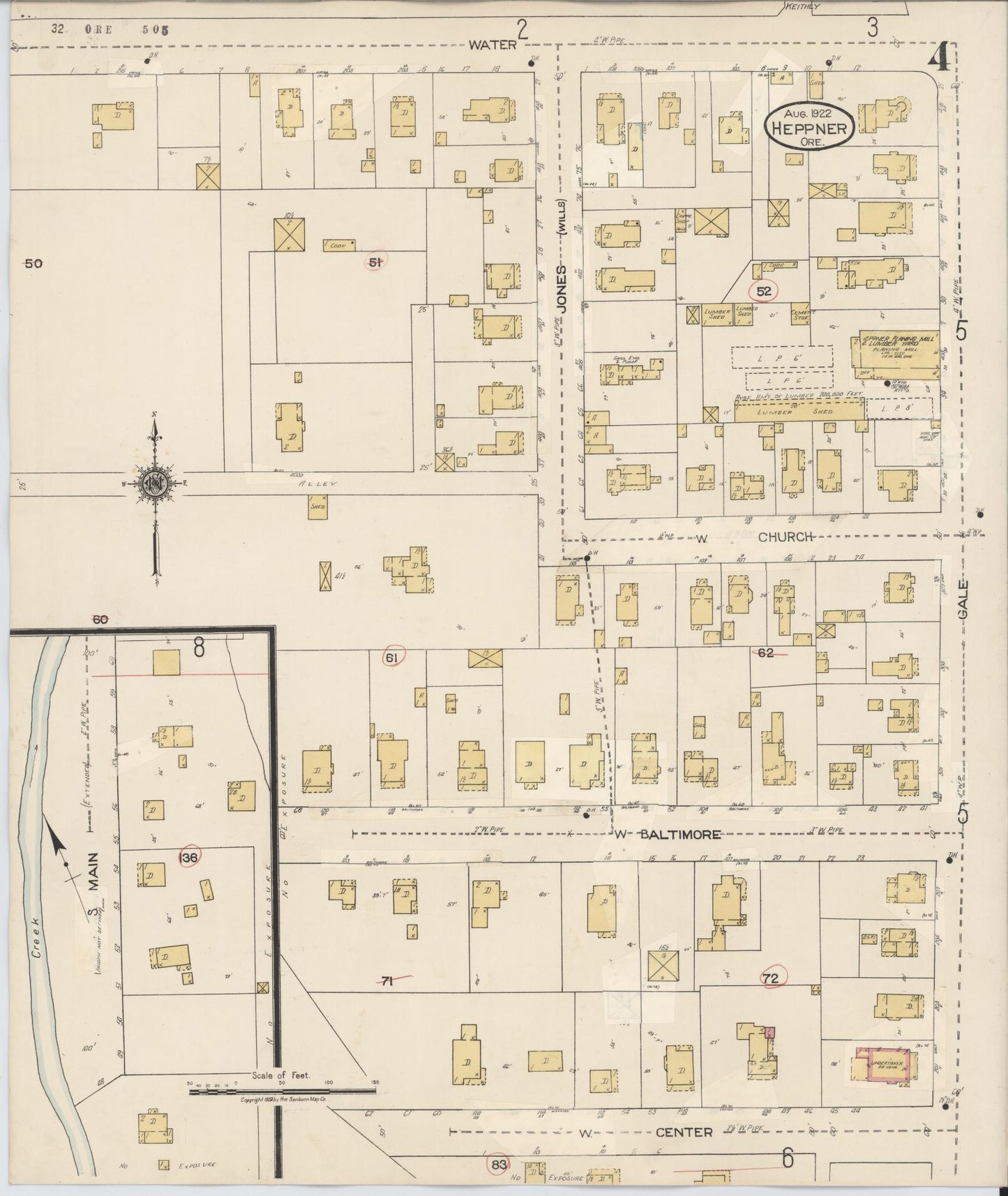 Sanborn Fire Insurance Map from Heppner, Morrow County, Oregon (1932), Sheet #0004 - Historic Sanborn Fire Insurance Map Print, vintage old map wall art, antique decor, genealogy gift, Oregon Oregon map