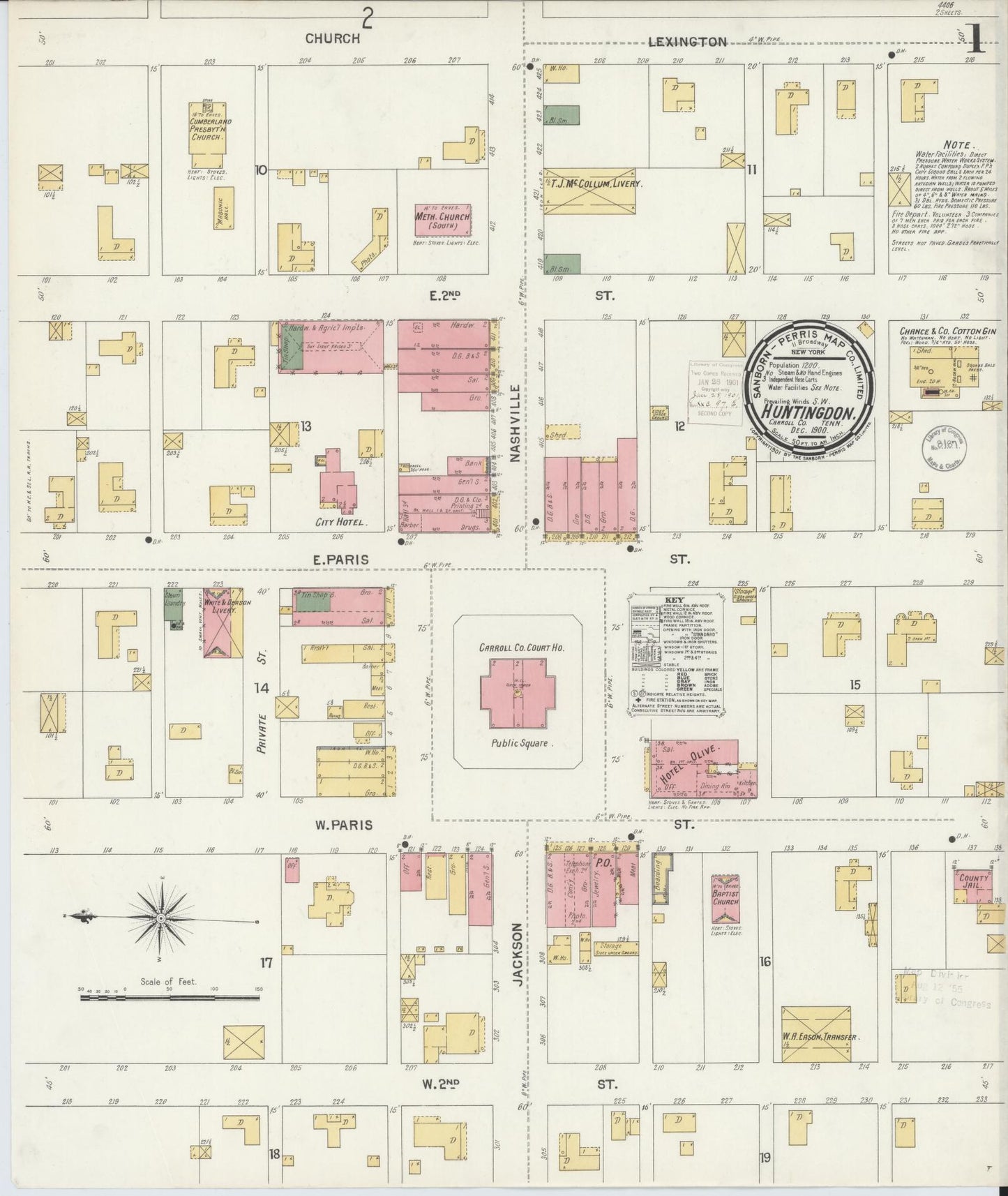 Sanborn Fire Insurance Map from Huntingdon, Carroll County, Tennessee (1900), Sheet #0001 - Historic Sanborn Fire Insurance Map Print, vintage old map wall art, antique decor, genealogy gift, Tennessee Tennessee map
