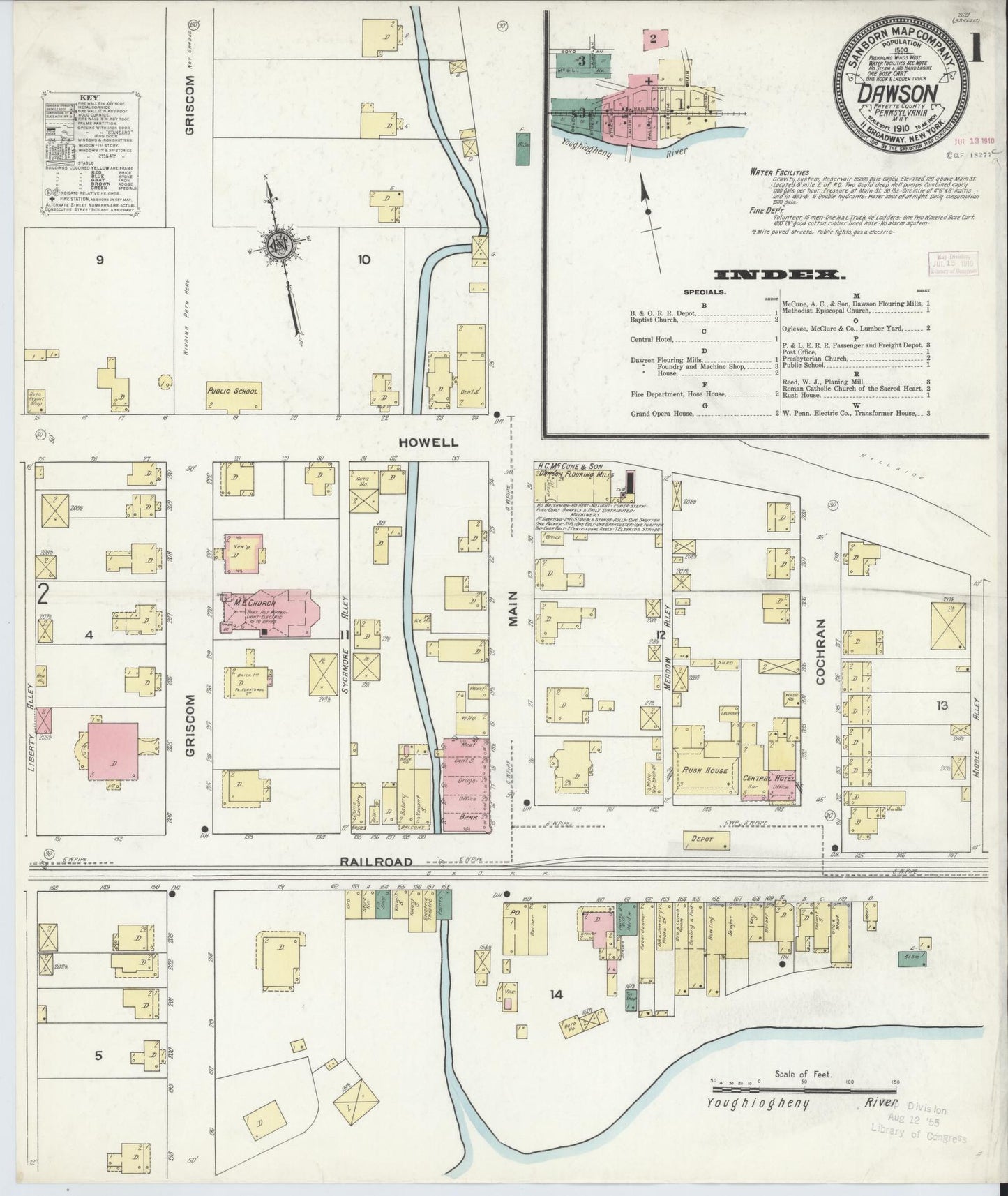 Sanborn Fire Insurance Map from Dawson, Fayette County, Pennsylvania (1910), Sheet #0001 - Historic Sanborn Fire Insurance Map Print, vintage old map wall art, antique decor, genealogy gift, Pennsylvania Pennsylvania map