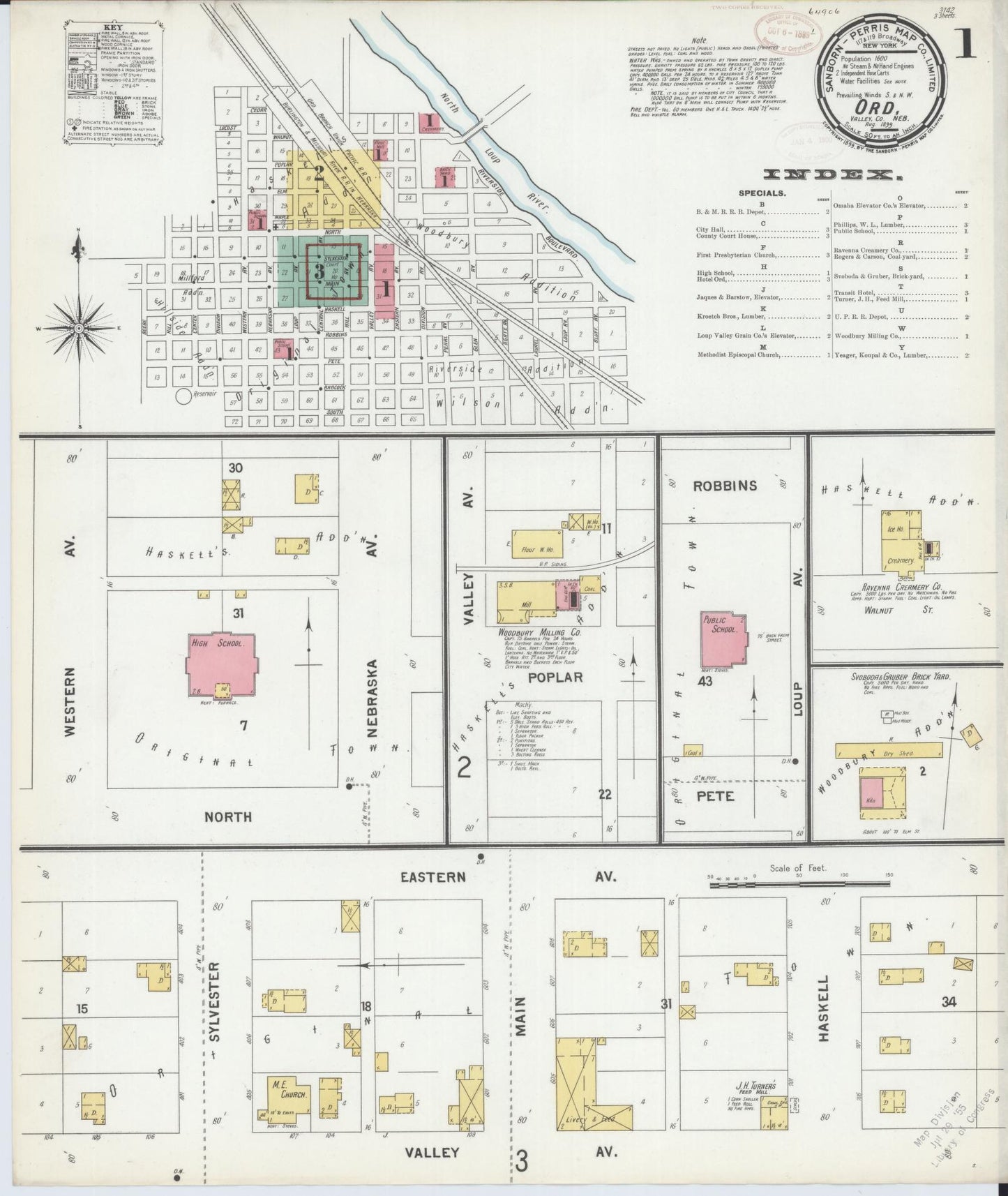 Sanborn Fire Insurance Map from Ord, Valley County, Nebraska (1899), Sheet #0001 - Historic Sanborn Fire Insurance Map Print, vintage old map wall art, antique decor, genealogy gift, Nebraska Nebraska map