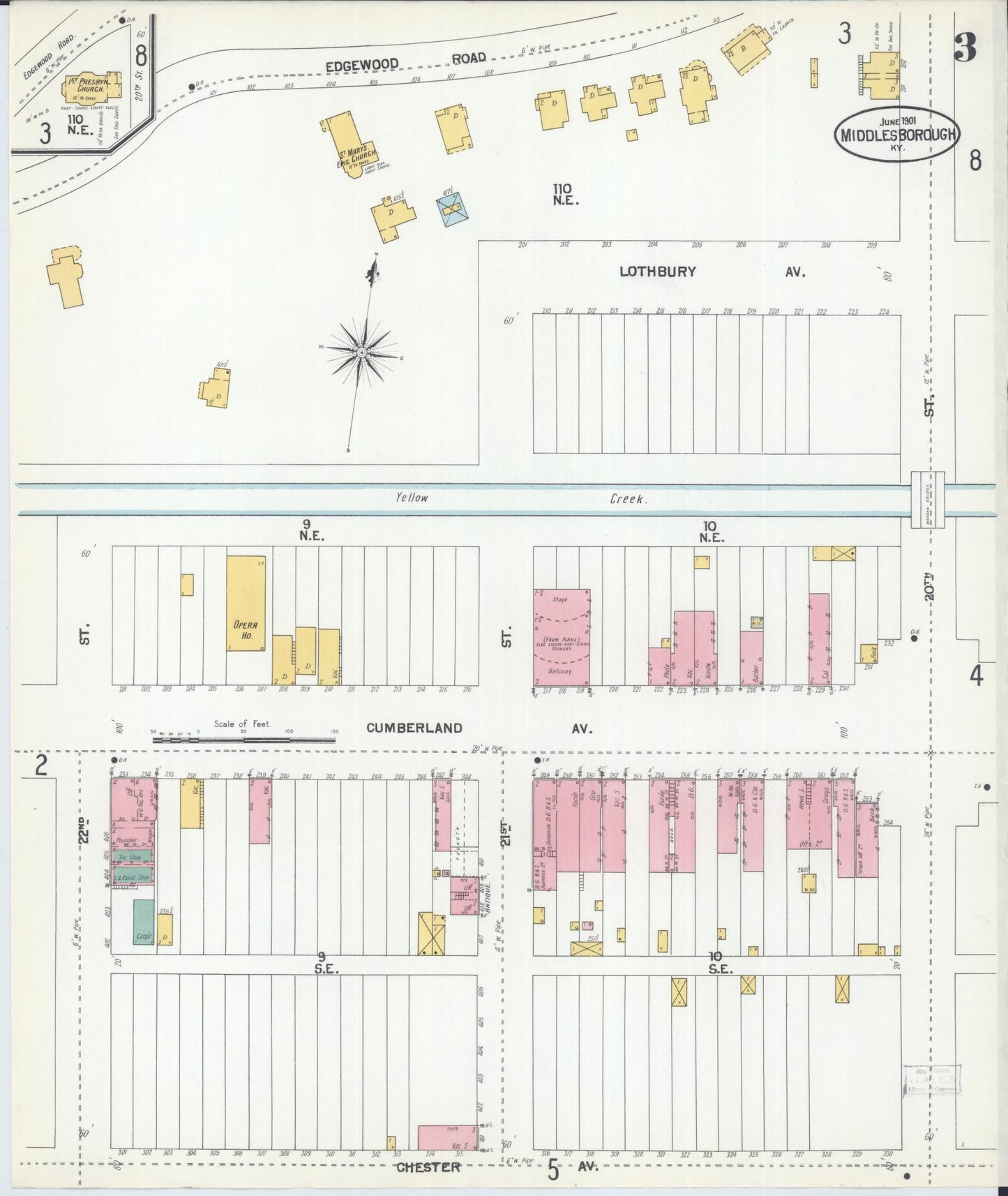 Sanborn Fire Insurance Map from Middlesboro, Bell County, Kentucky (1901), Sheet #0003 - Historic Sanborn Fire Insurance Map Print, vintage old map wall art, antique decor, genealogy gift, Kentucky Kentucky map