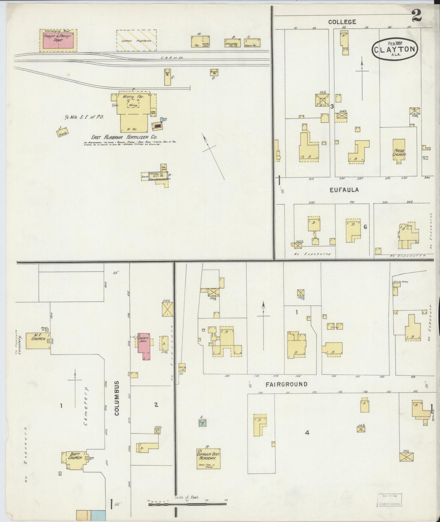 Sanborn Fire Insurance Map from Clayton, Barbour County, Alabama (1897), Sheet #0002 - Historic Sanborn Fire Insurance Map Print, vintage old map wall art, antique decor, genealogy gift, Alabama Alabama map