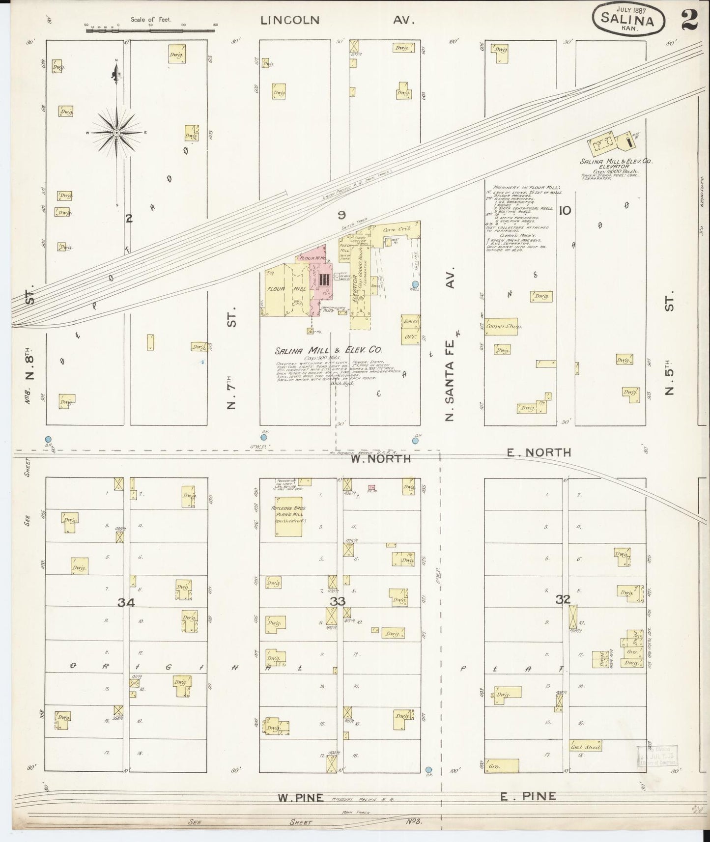 Sanborn Fire Insurance Map from Salina, Saline County, Kansas (1887), Sheet #0002 - Historic Sanborn Fire Insurance Map Print, vintage old map wall art, antique decor, genealogy gift, Kansas Kansas map