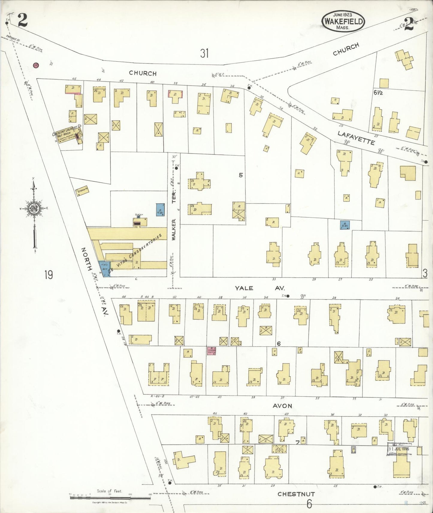 Sanborn Fire Insurance Map from Wakefield, Middlesex County, Massachusetts (1923), Sheet #0002 - Historic Sanborn Fire Insurance Map Print, vintage old map wall art, antique decor, genealogy gift, Massachusetts Massachusetts map