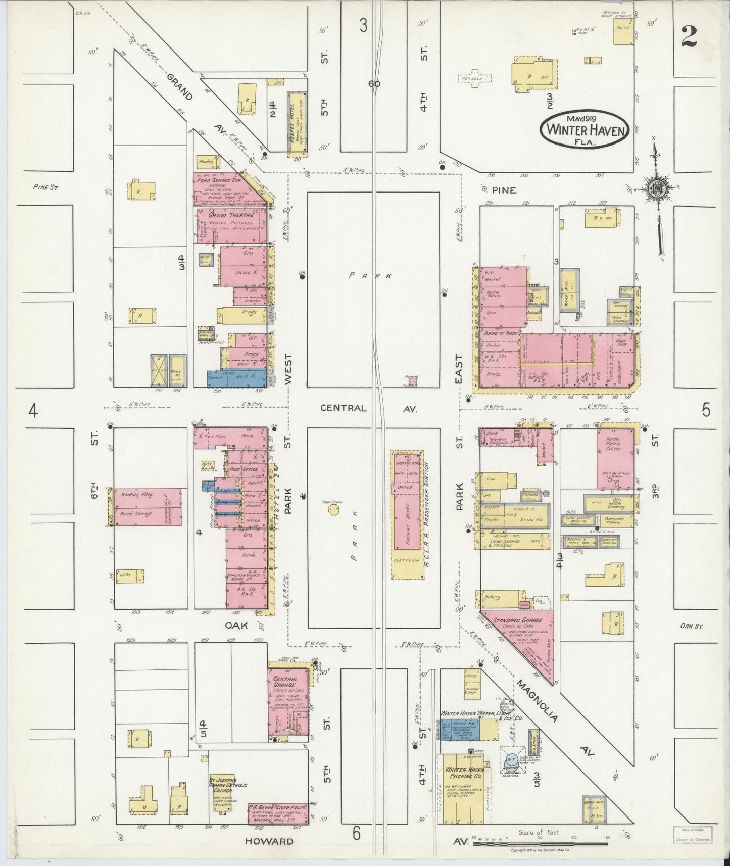 Sanborn Fire Insurance Map from Winter Haven, Polk County, Florida (1919), Sheet #0002 - Historic Sanborn Fire Insurance Map Print, vintage old map wall art, antique decor, genealogy gift, Florida Florida map