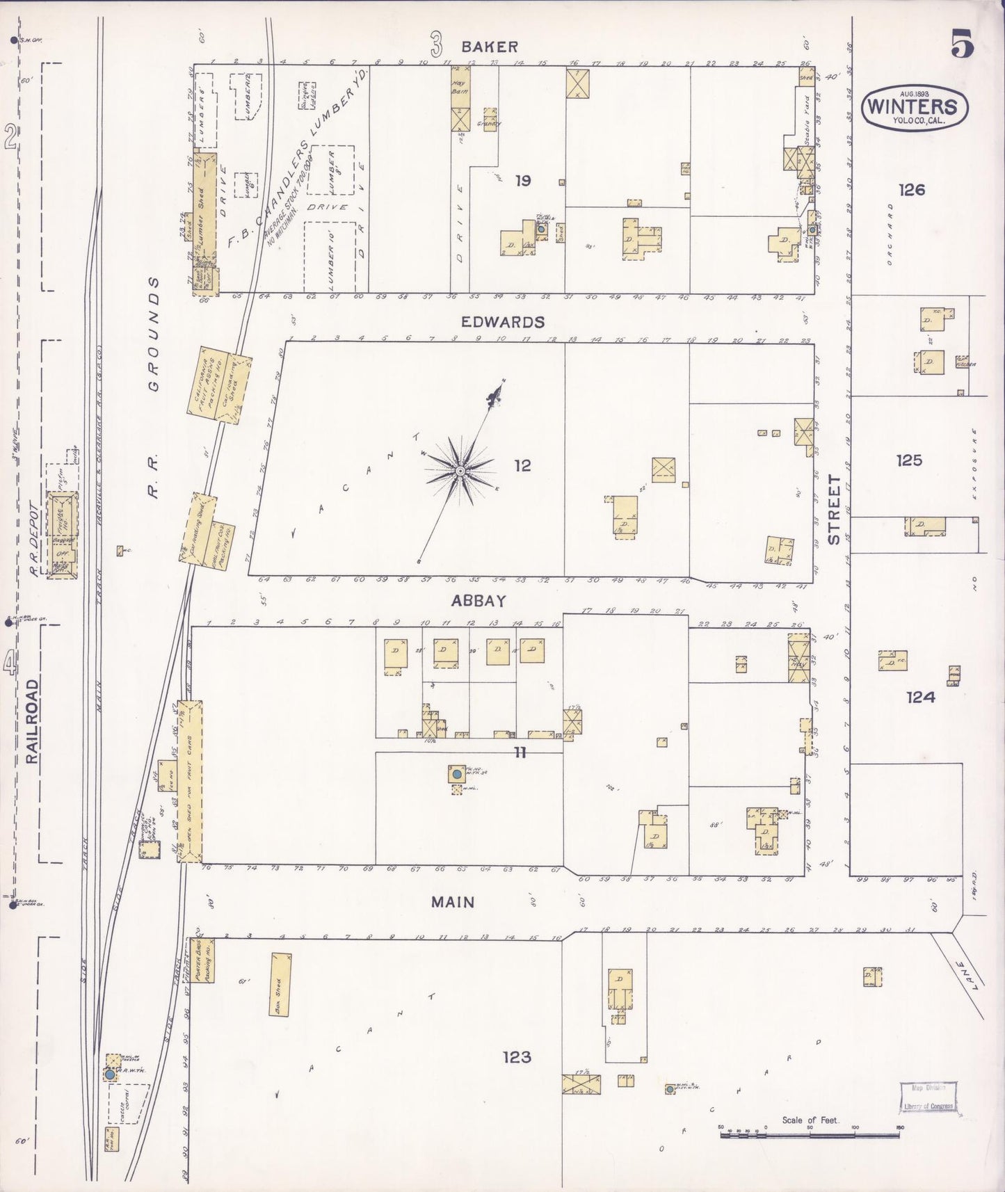 Sanborn Fire Insurance Map from Winters, Yolo County, California (1893), Sheet #0005 - Complete Map Set gallery image, historic Sanborn map, vintage wall art, California California