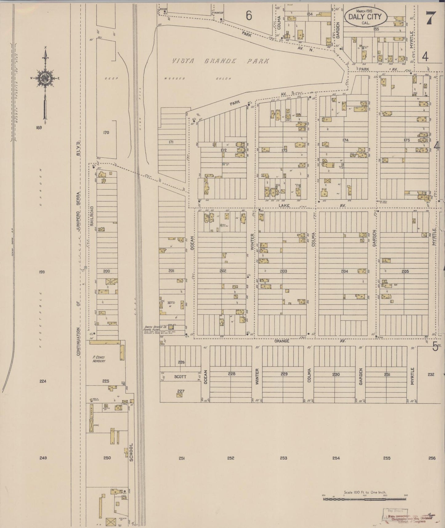 Sanborn Fire Insurance Map from Daly City, San Mateo County, California (1915), Sheet #0007 - Historic Sanborn Fire Insurance Map Print, vintage old map wall art, antique decor, genealogy gift, California California map