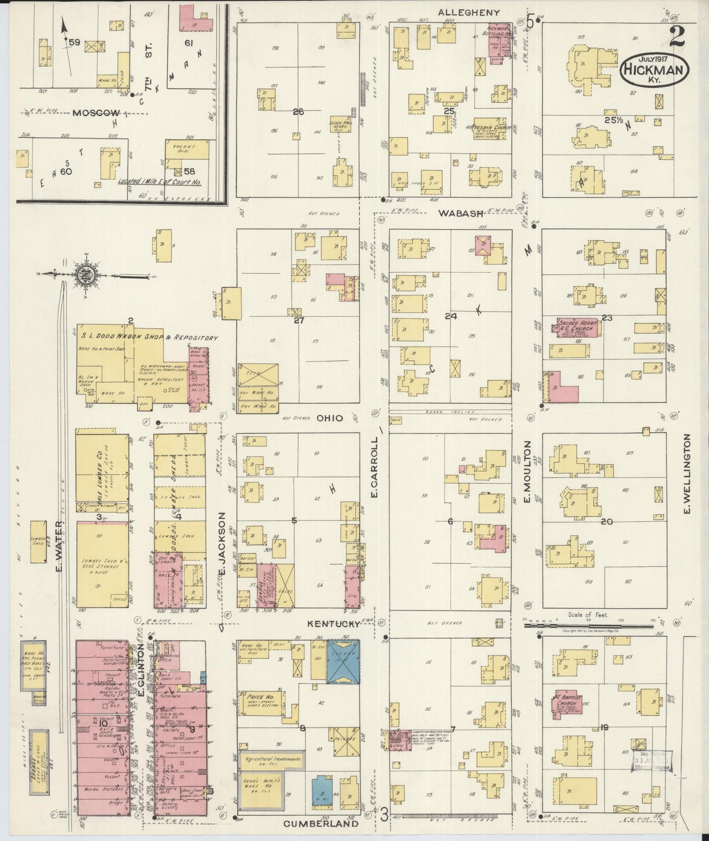 Sanborn Fire Insurance Map from Hickman, Fulton County, Kentucky (1917), Sheet #0002 - Historic Sanborn Fire Insurance Map Print, vintage old map wall art, antique decor, genealogy gift, Kentucky Kentucky map