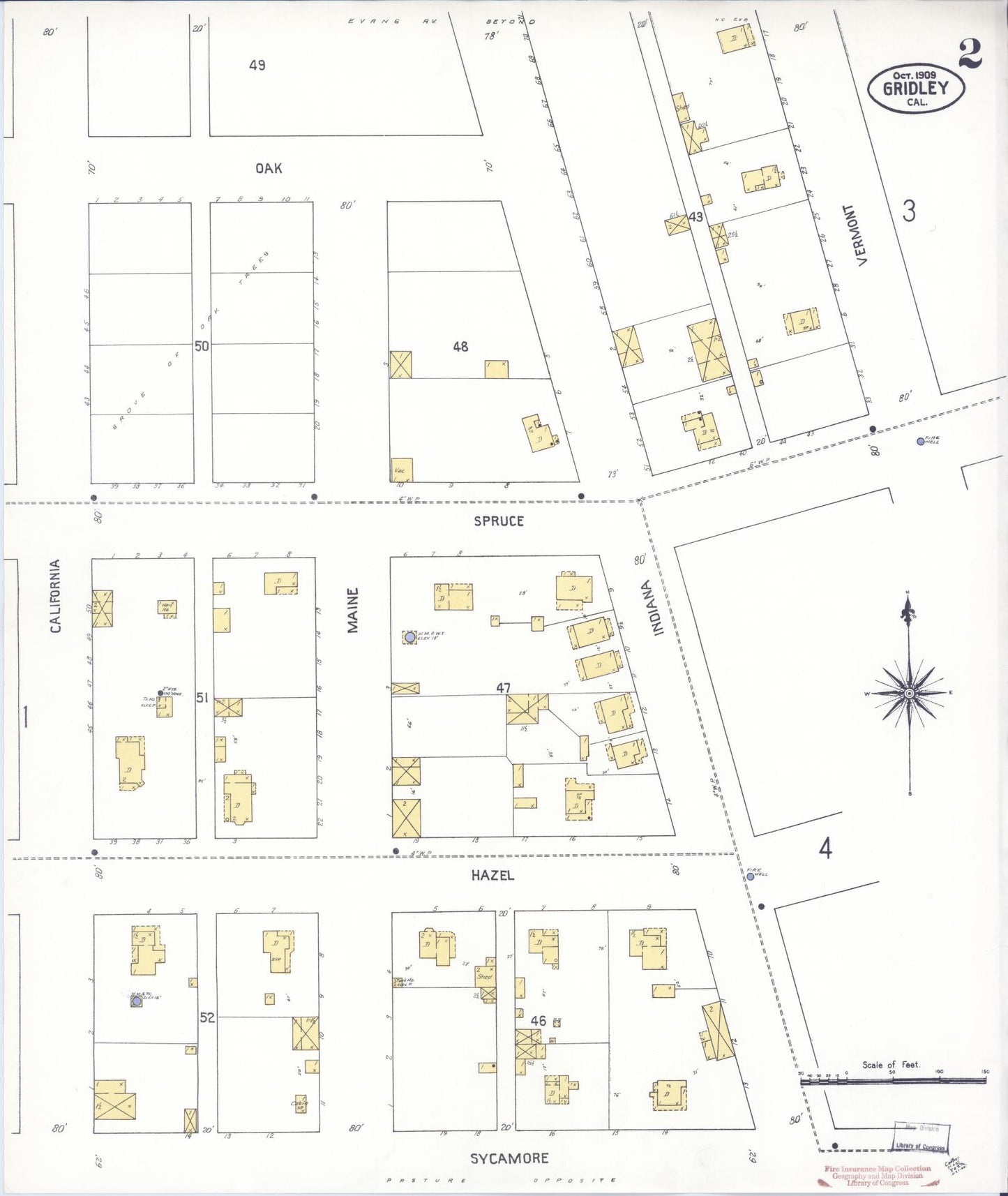 Sanborn Fire Insurance Map from Gridley, Butte County, California (1909), Sheet #0002 - Historic Sanborn Fire Insurance Map Print, vintage old map wall art, antique decor, genealogy gift, California California map