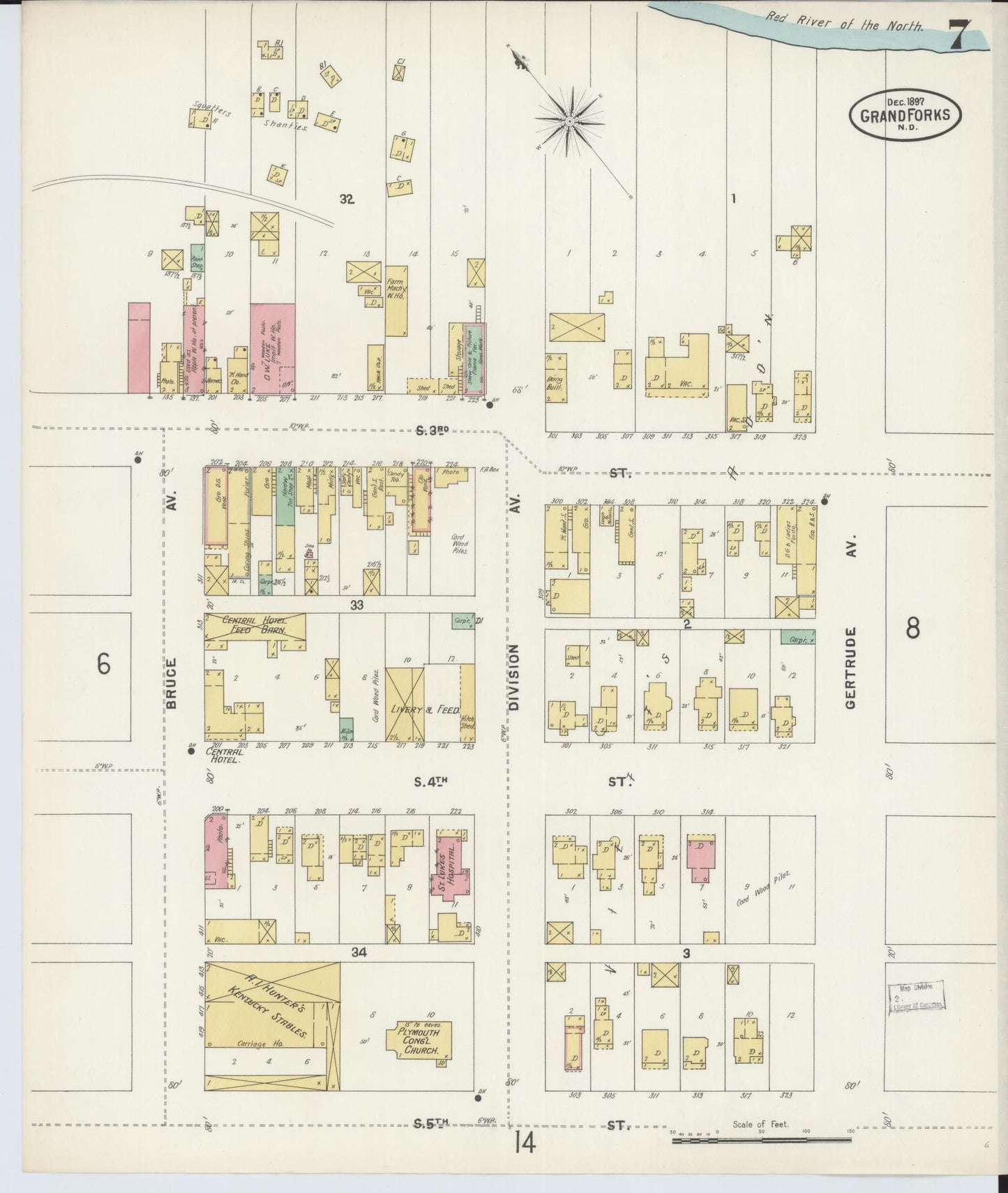 Sanborn Fire Insurance Map from Grand Forks, Grand Forks County, North Dakota (1897), Sheet #0007 - Historic Sanborn Fire Insurance Map Print, vintage old map wall art, antique decor, genealogy gift, North Dakota North Dakota map