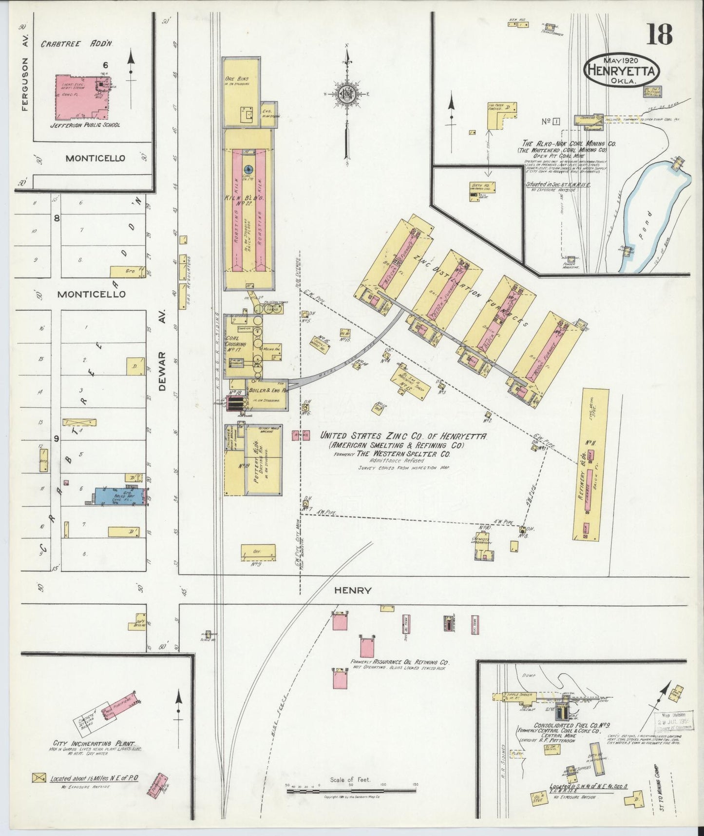 Sanborn Fire Insurance Map from Henryetta, Okmulgee County, Oklahoma (1920), Sheet #0018 - Historic Sanborn Fire Insurance Map Print, vintage old map wall art, antique decor, genealogy gift, Oklahoma Oklahoma map