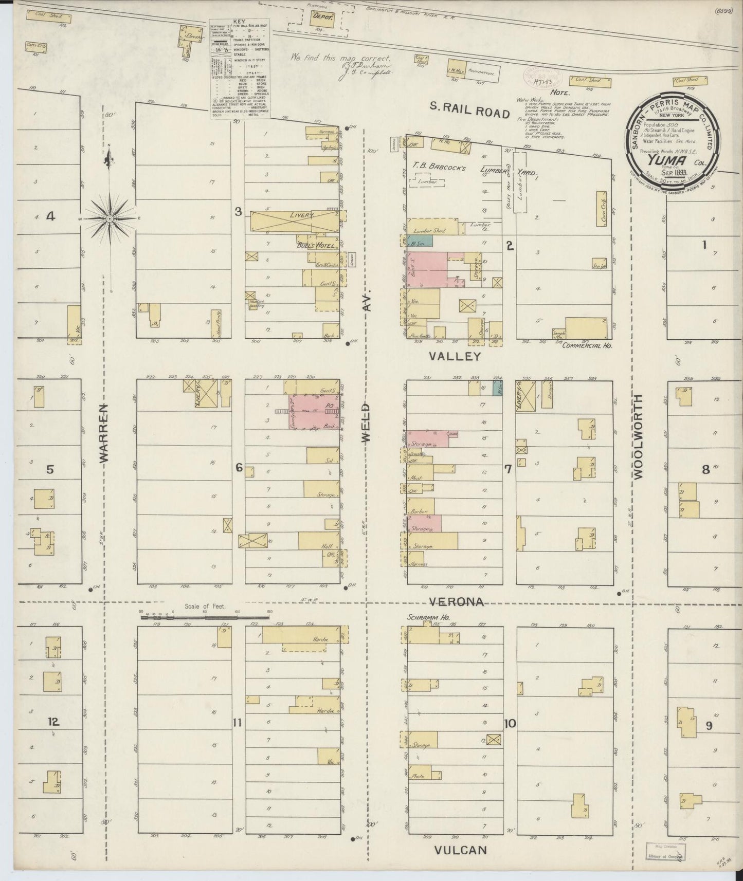 Sanborn Fire Insurance Map from Yuma, Yuma County, Colorado (1893), Sheet #0001 - Historic Sanborn Fire Insurance Map Print, vintage old map wall art, antique decor, genealogy gift, Colorado Colorado map