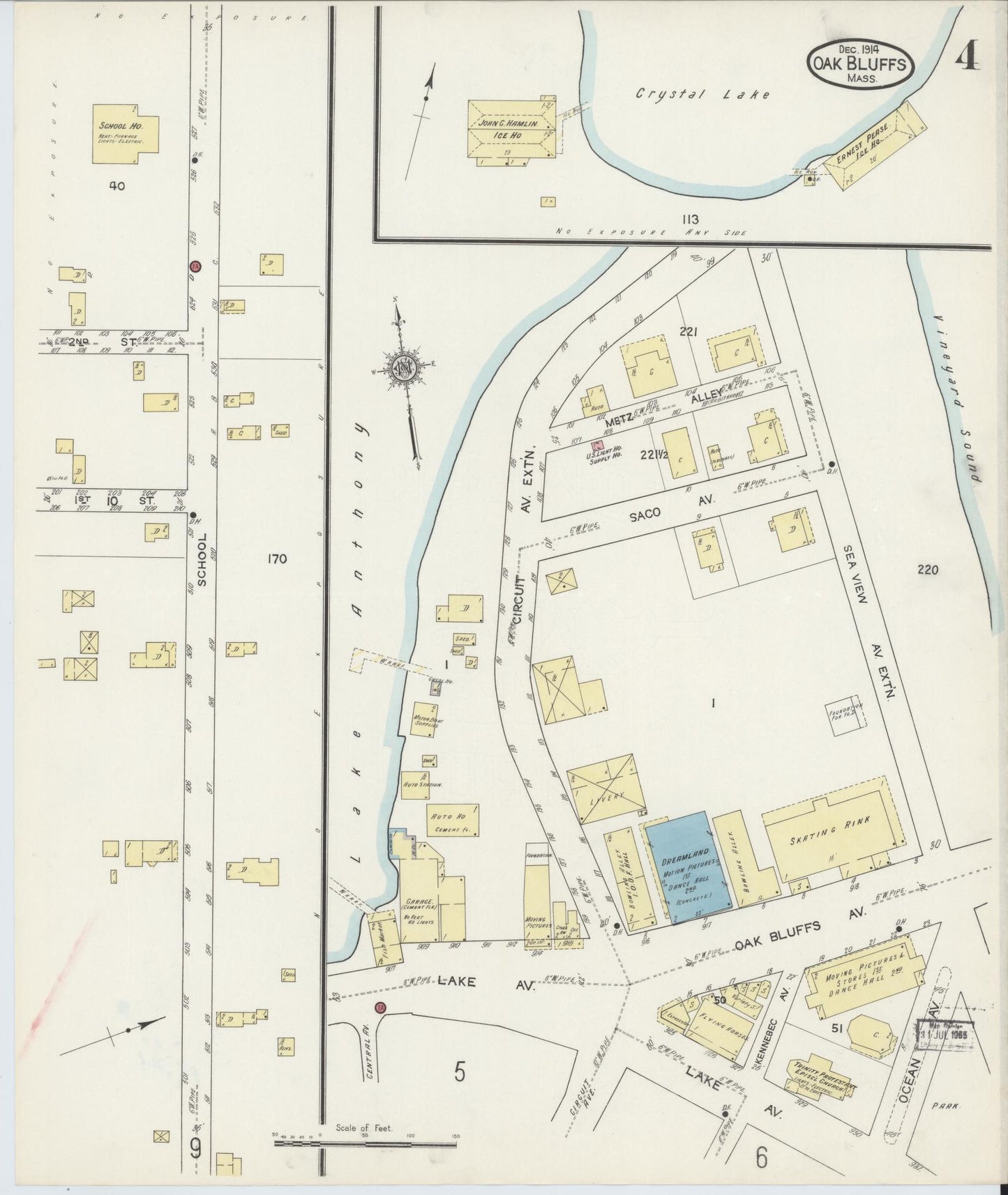 Sanborn Fire Insurance Map from Oak Bluffs, Dukes County, Massachusetts (1914), Sheet #0004 - Historic Sanborn Fire Insurance Map Print, vintage old map wall art, antique decor, genealogy gift, Massachusetts Massachusetts map
