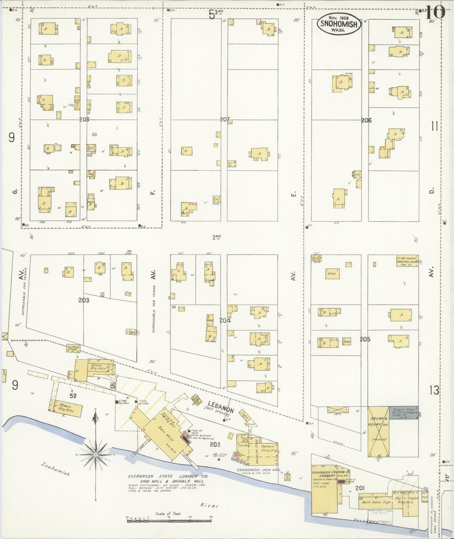 Sanborn Fire Insurance Map from Snohomish, Snohomish County, Washington (1908), Sheet #0010 - Historic Sanborn Fire Insurance Map Print, vintage old map wall art, antique decor, genealogy gift, Washington Washington map