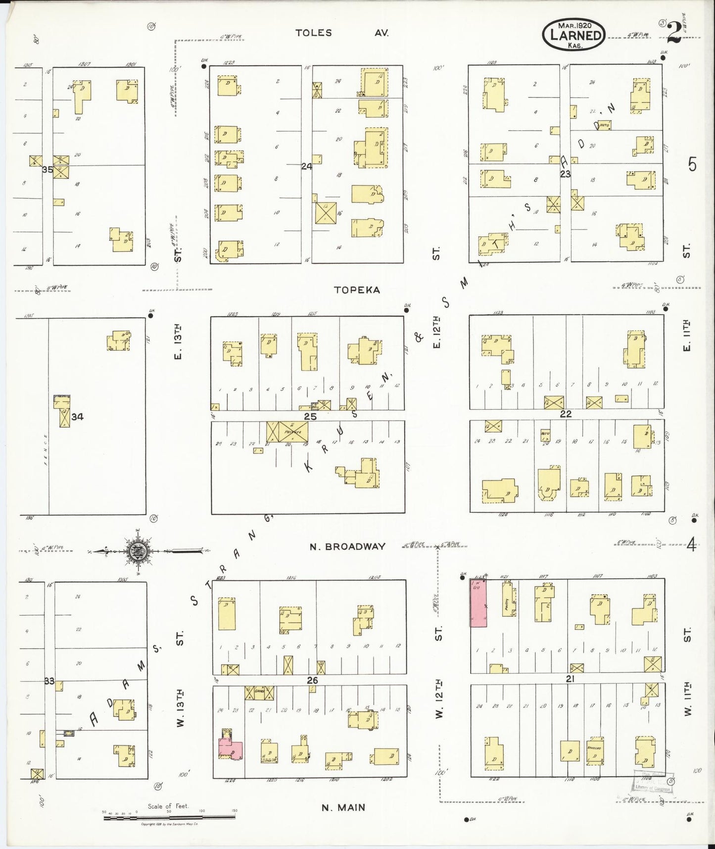 Sanborn Fire Insurance Map from Larned, Pawnee County, Kansas (1920), Sheet #0002 - Historic Sanborn Fire Insurance Map Print, vintage old map wall art, antique decor, genealogy gift, Kansas Kansas map