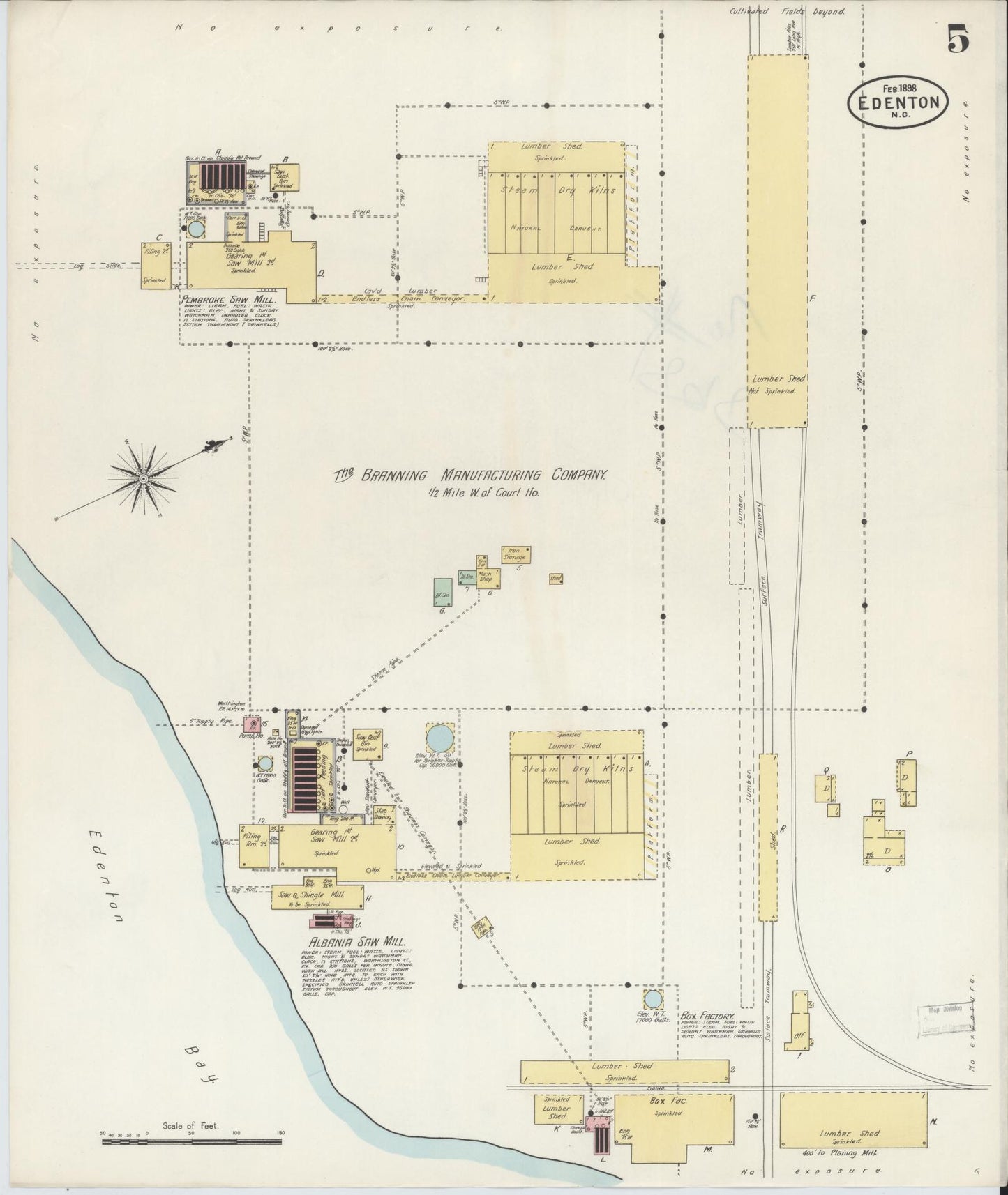 Sanborn Fire Insurance Map from Edenton, Chowan County, North Carolina (1898), Sheet #0005 - Complete Map Set gallery image, historic Sanborn map, vintage wall art, North Carolina North Carolina