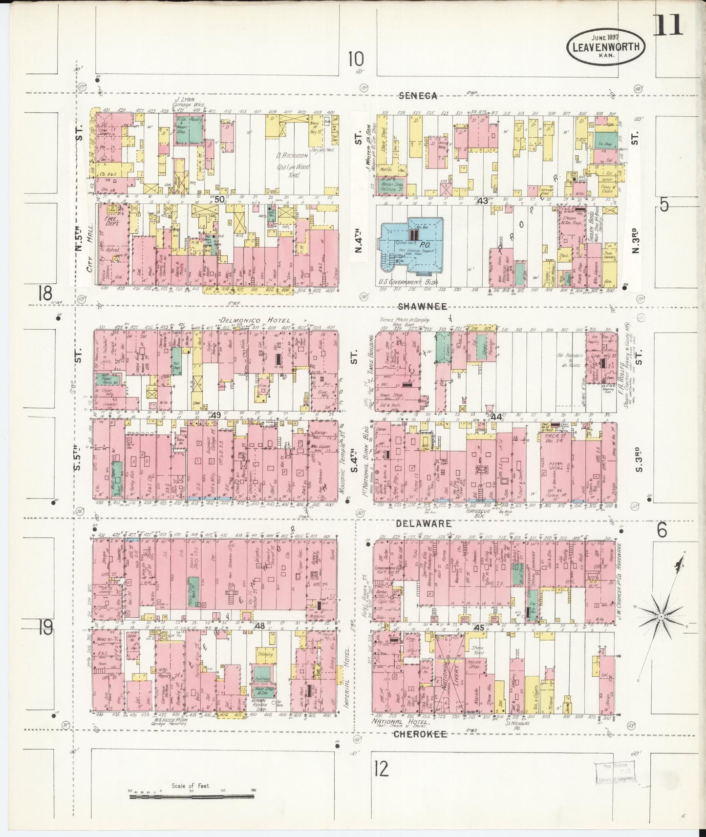 Sanborn Fire Insurance Map from Leavenworth, Leavenworth County, Kansas (1897), Sheet #0012 - Historic Sanborn Fire Insurance Map Print, vintage old map wall art, antique decor, genealogy gift, Kansas Kansas map