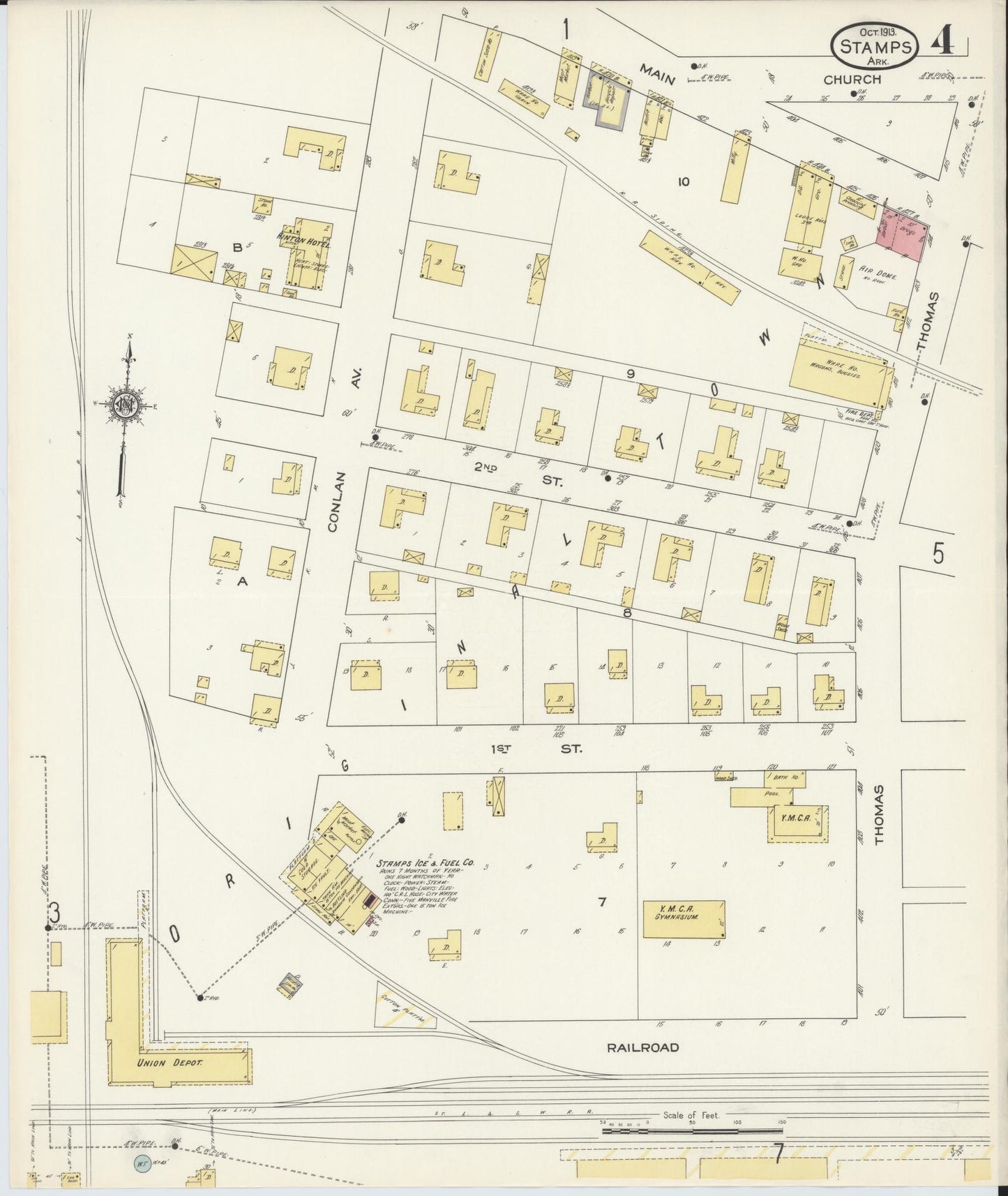 Sanborn Fire Insurance Map from Stamps, Lafayette County, Arkansas (1913), Sheet #0004 - Historic Sanborn Fire Insurance Map Print, vintage old map wall art, antique decor, genealogy gift, Arkansas Arkansas map
