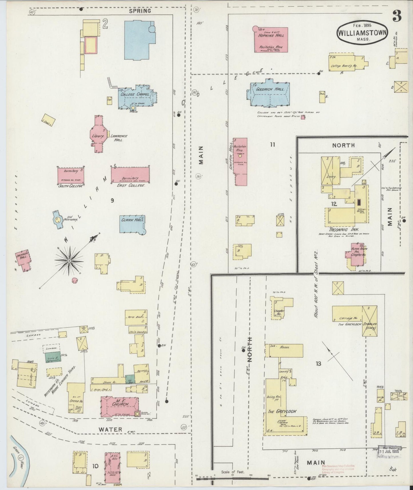 Sanborn Fire Insurance Map from Williamstown, Berkshire County, Massachusetts (1895), Sheet #0003 - Complete Map Set gallery image, historic Sanborn map, vintage wall art, Massachusetts Massachusetts