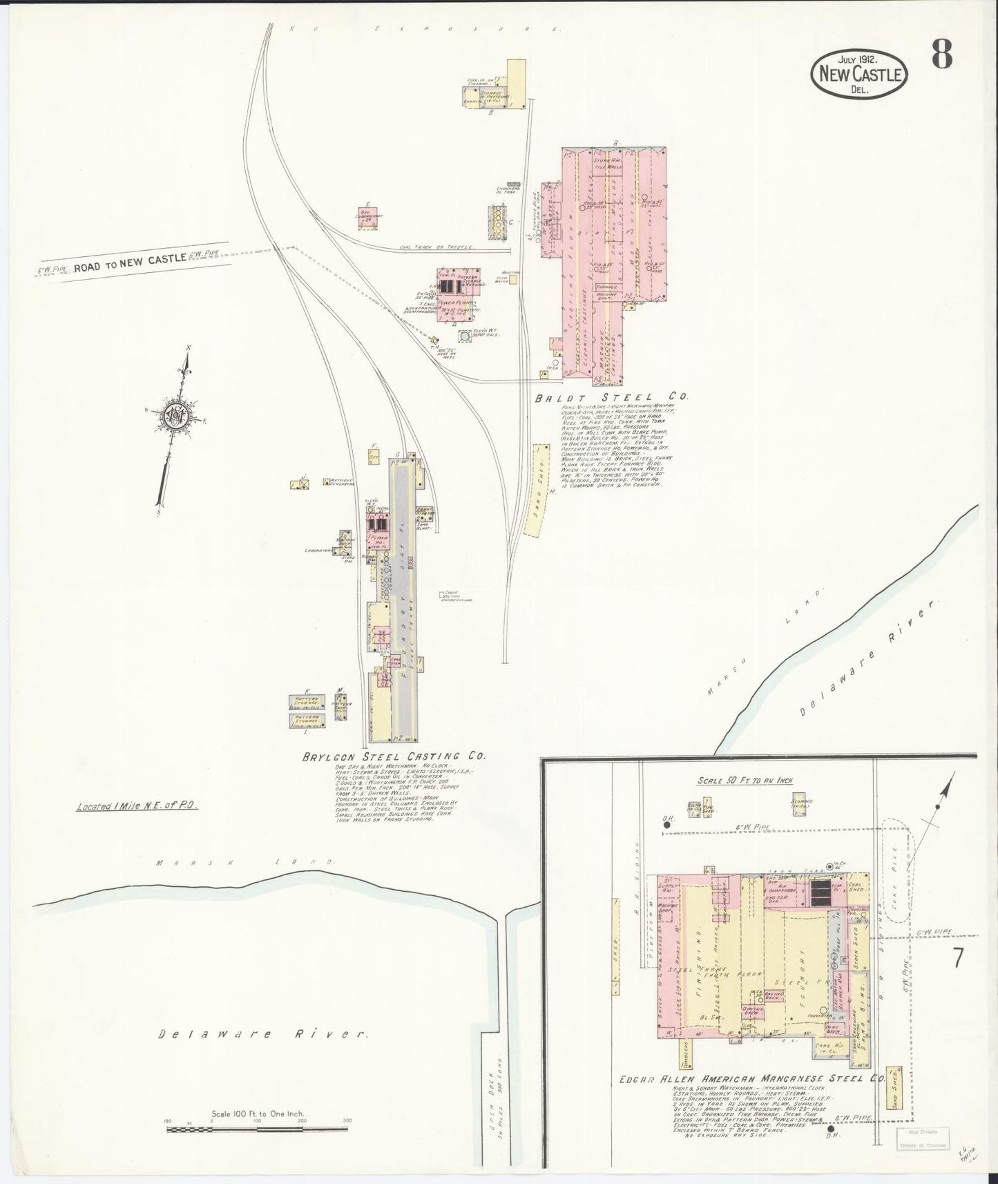 Sanborn Fire Insurance Map from New Castle, New Castle County, Delaware (1912), Sheet #0008 - Complete Map Set gallery image, historic Sanborn map, vintage wall art, Delaware Delaware