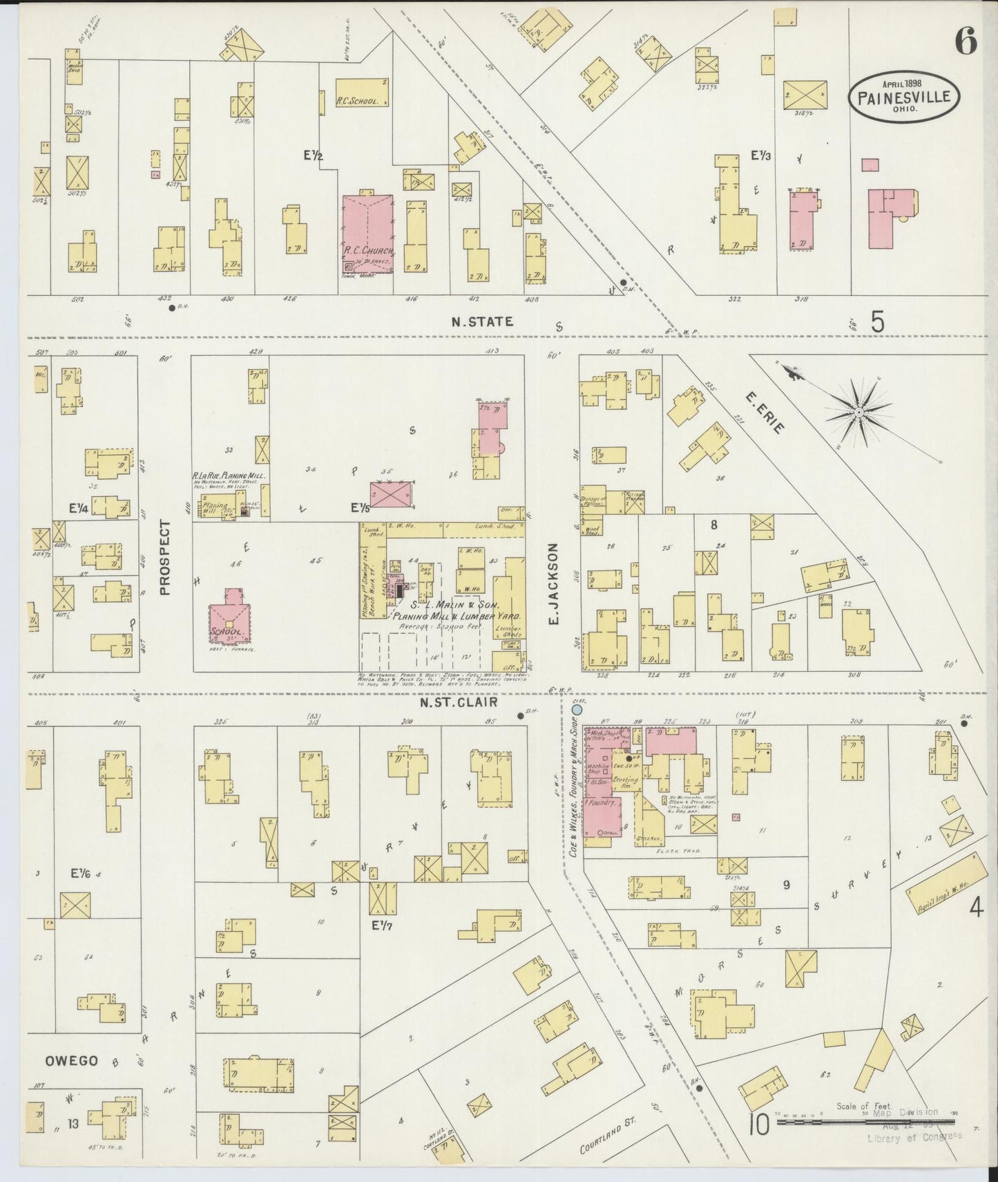Sanborn Fire Insurance Map from Painesville, Lake County, Ohio (1898), Sheet #0006 - Historic Sanborn Fire Insurance Map Print, vintage old map wall art, antique decor, genealogy gift, Ohio Ohio map