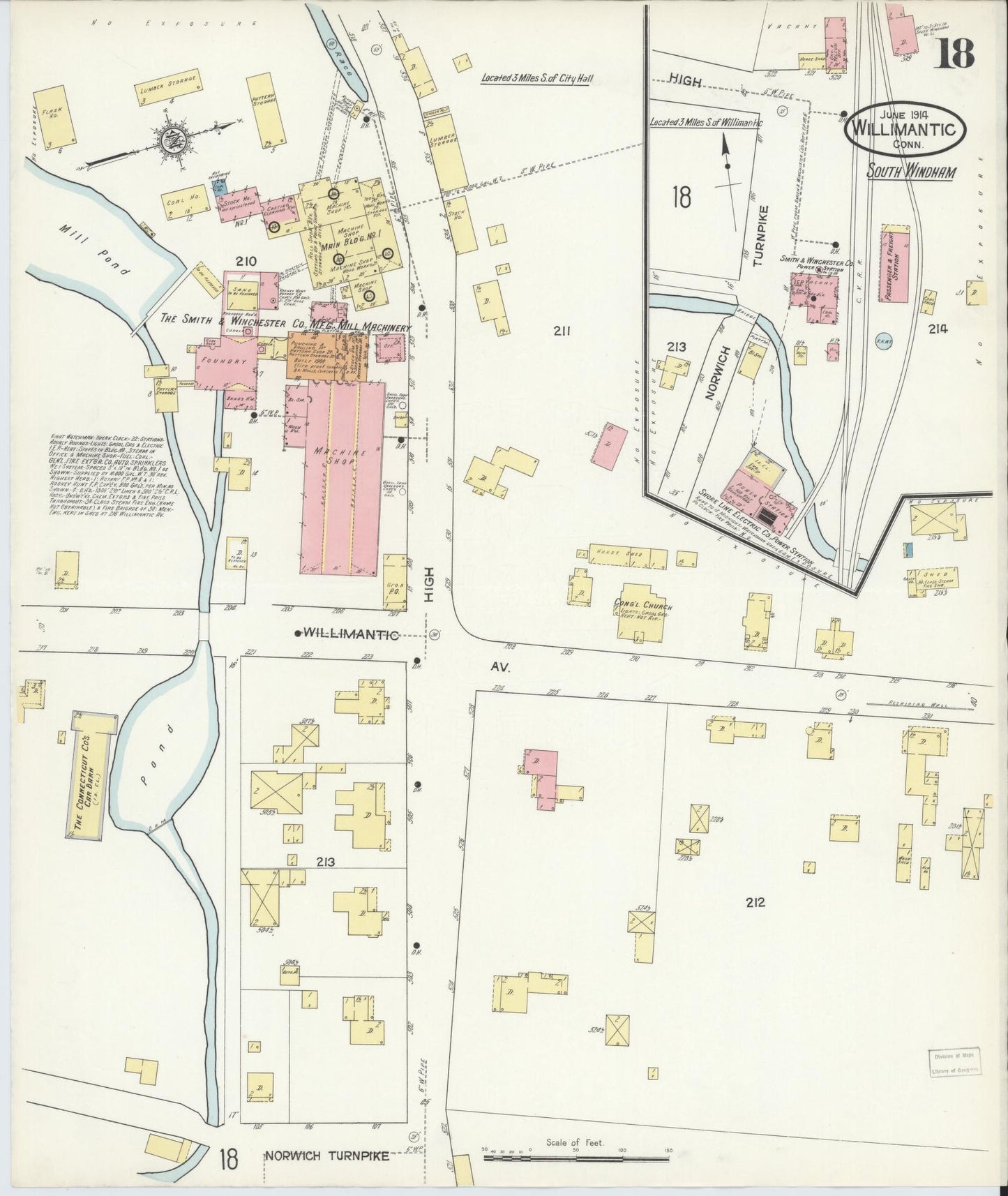 Sanborn Fire Insurance Map from Willimantic, Windham County, Connecticut (1914), Sheet #0018 - Historic Sanborn Fire Insurance Map Print, vintage old map wall art, antique decor, genealogy gift, Connecticut Connecticut map
