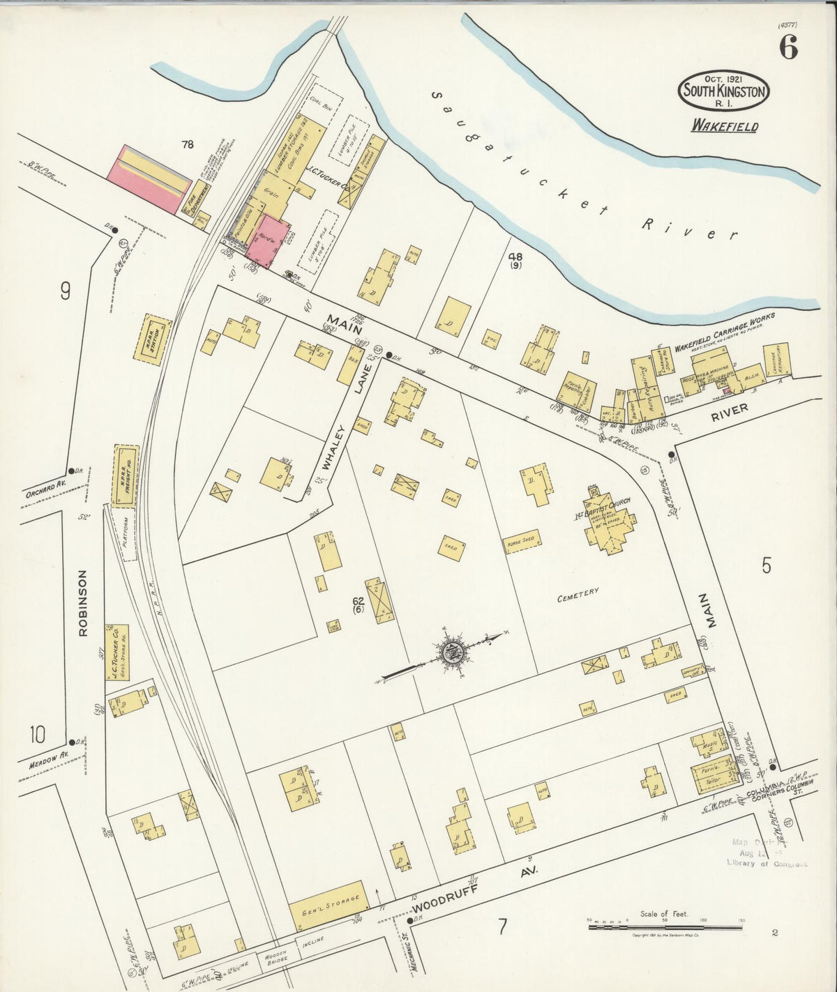 Sanborn Fire Insurance Map from South Kingstown, Washington County, Rhode Island (1921), Sheet #0006 - Historic Sanborn Fire Insurance Map Print, vintage old map wall art, antique decor, genealogy gift, Rhode Island Rhode Island map