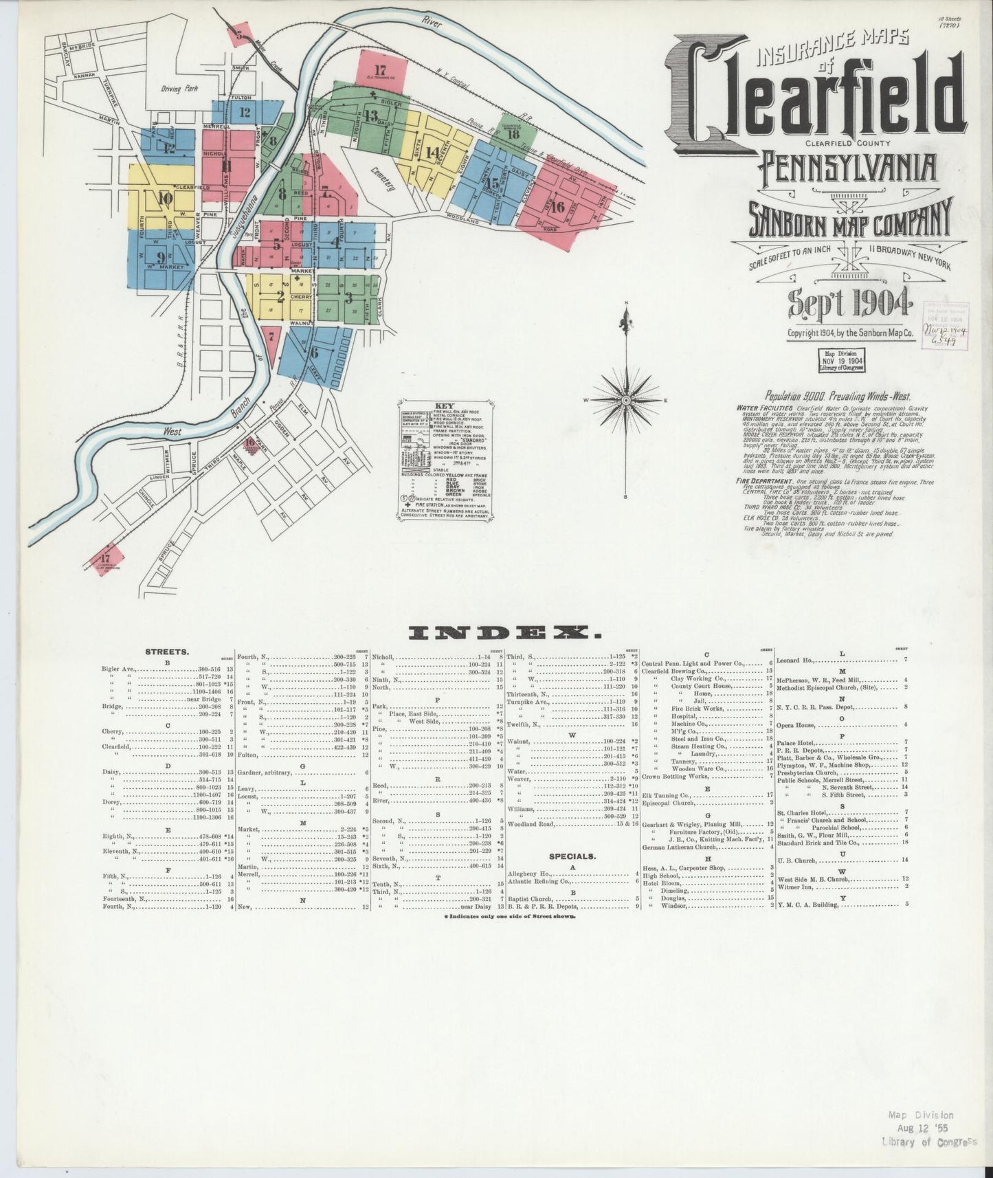 Sanborn Fire Insurance Map from Clearfield, Clearfield County, Pennsylvania (1904), Sheet #0001 - Historic Sanborn Fire Insurance Map Print, vintage old map wall art, antique decor, genealogy gift, Pennsylvania Pennsylvania map