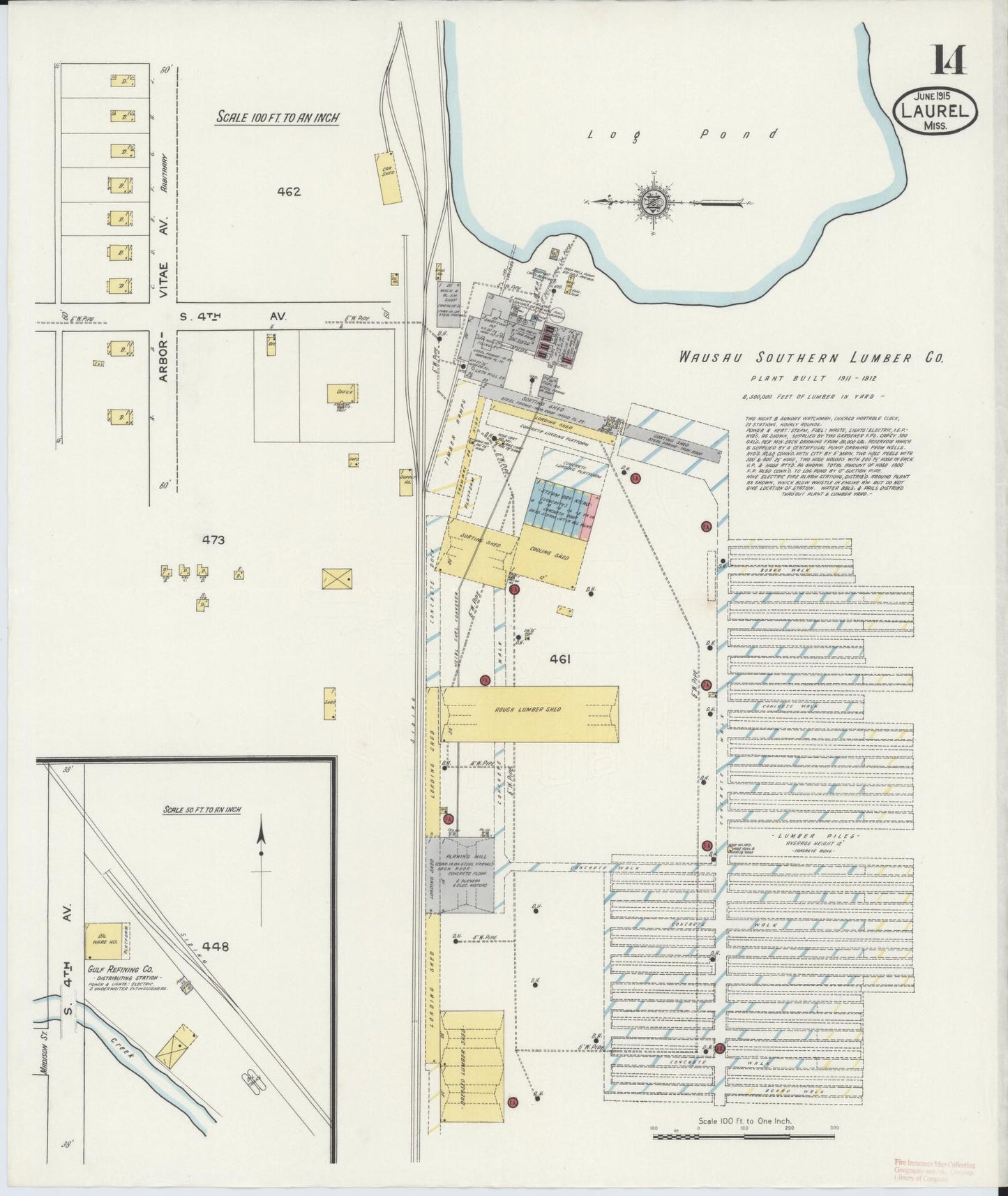 Sanborn Fire Insurance Map from Laurel, Jones County, Mississippi (1915), Sheet #0014 - Historic Sanborn Fire Insurance Map Print, vintage old map wall art, antique decor, genealogy gift, Mississippi Mississippi map