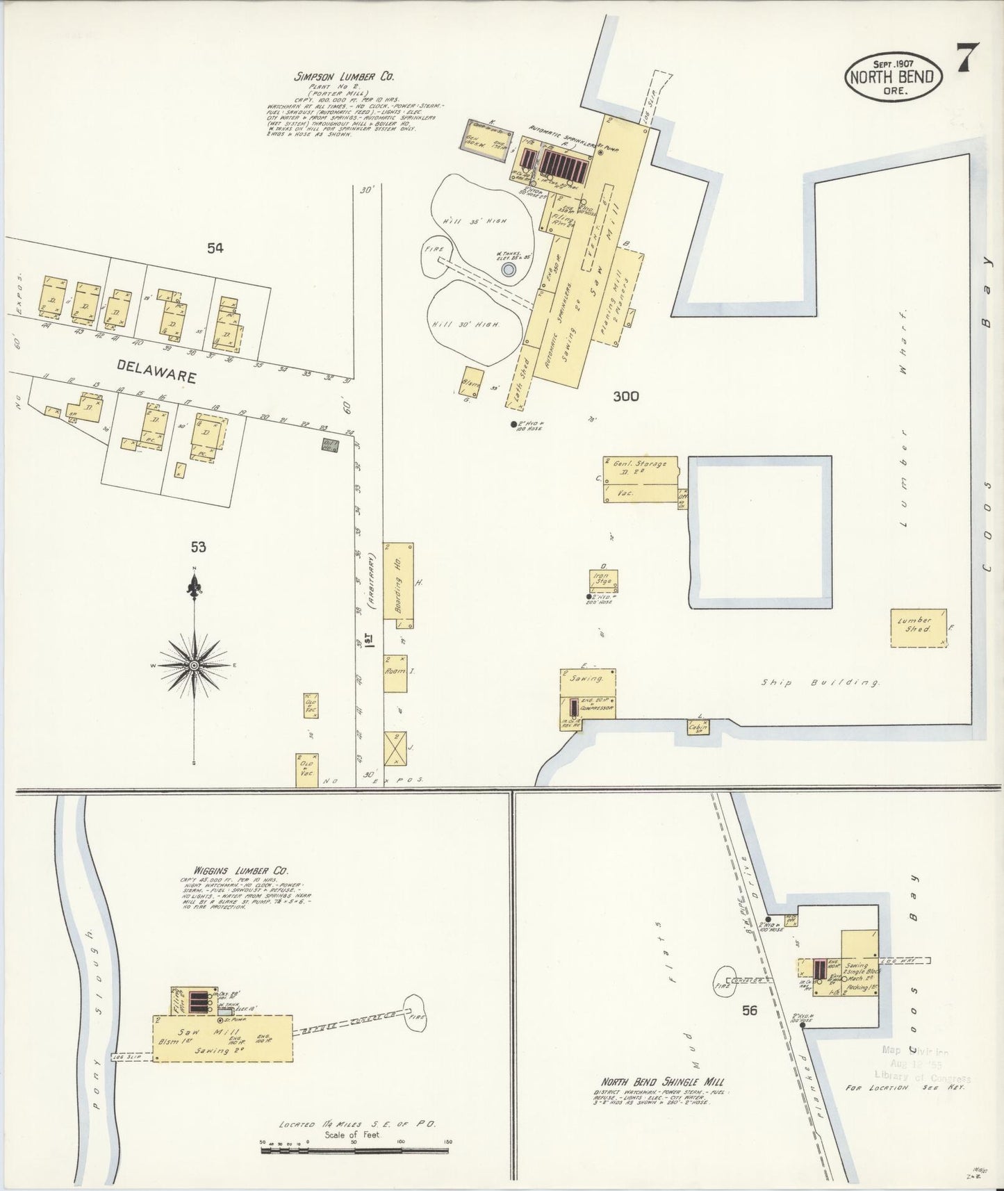 Sanborn Fire Insurance Map from North Bend, Coos County, Oregon (1907), Sheet #0007 - Complete Map Set gallery image, historic Sanborn map, vintage wall art, Oregon Oregon