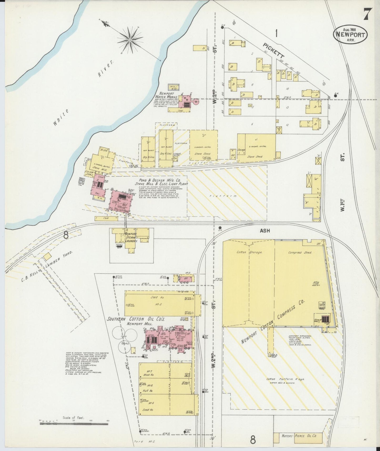Sanborn Fire Insurance Map from Newport, Jackson County, Arkansas (1901), Sheet #0007 - Historic Sanborn Fire Insurance Map Print, vintage old map wall art, antique decor, genealogy gift, Arkansas Arkansas map