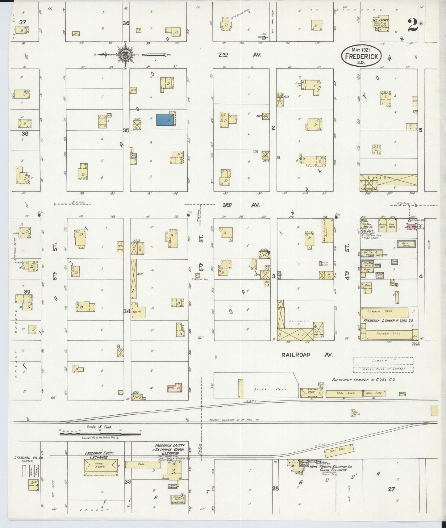 Sanborn Fire Insurance Map from Frederick, Brown County, South Dakota (1921), Sheet #0002 - Complete Map Set gallery image, historic Sanborn map, vintage wall art, South Dakota South Dakota