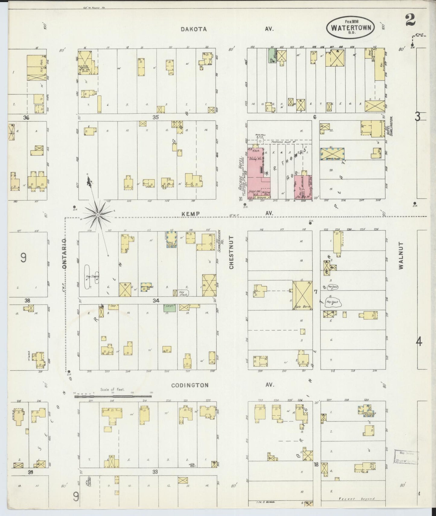 Sanborn Fire Insurance Map from Watertown, Codington County, South Dakota (1898), Sheet #0002 - Historic Sanborn Fire Insurance Map Print, vintage old map wall art, antique decor, genealogy gift, South Dakota South Dakota map