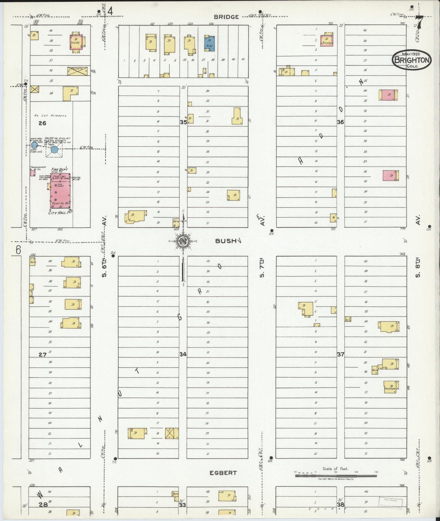 Sanborn Fire Insurance Map from Brighton, Adams County, Colorado (1920), Sheet #0007 - Historic Sanborn Fire Insurance Map Print, vintage old map wall art, antique decor, genealogy gift, Colorado Colorado map