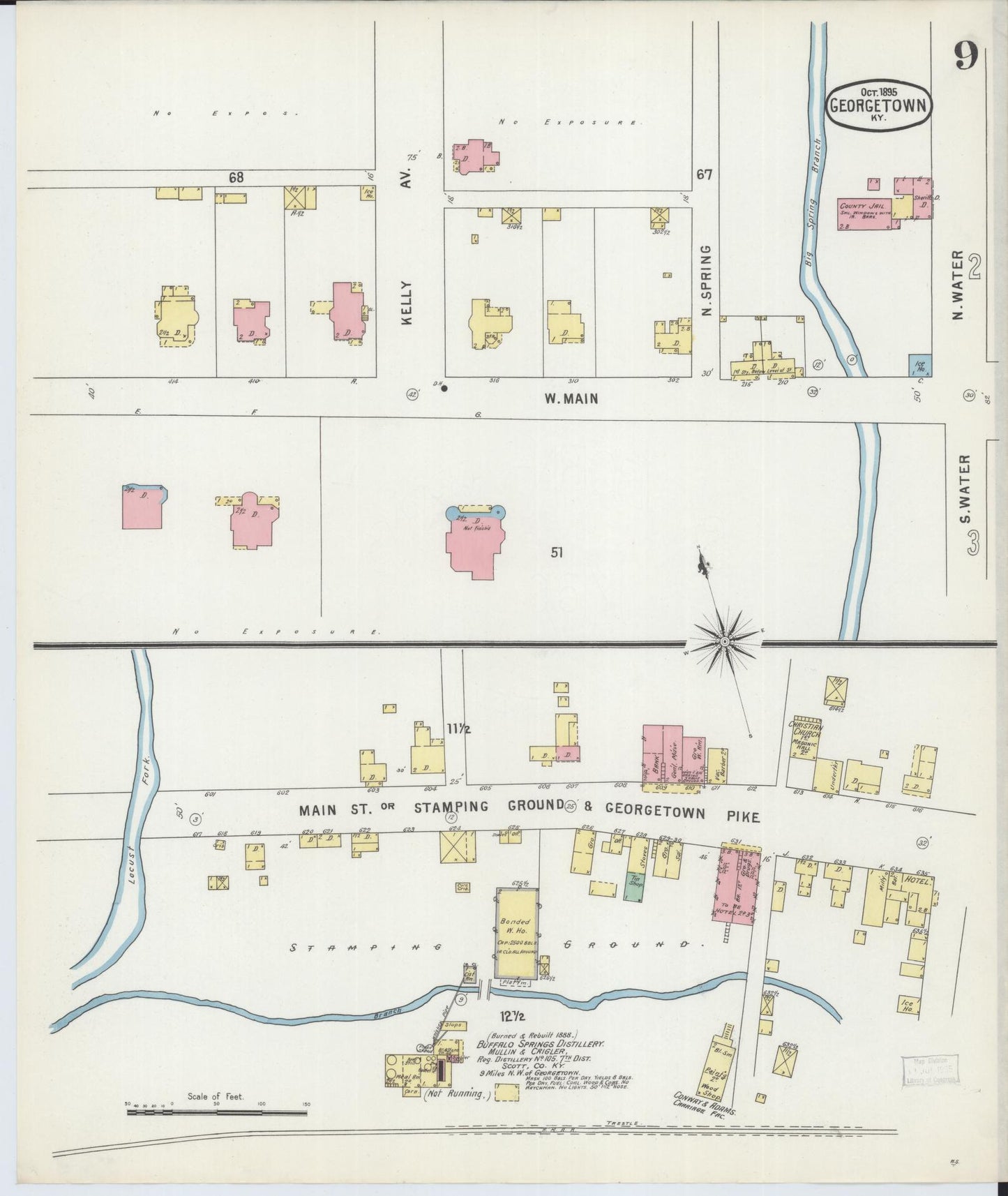 Sanborn Fire Insurance Map from Georgetown, Scott County, Kentucky (1895), Sheet #0009 - Historic Sanborn Fire Insurance Map Print, vintage old map wall art, antique decor, genealogy gift, Kentucky Kentucky map