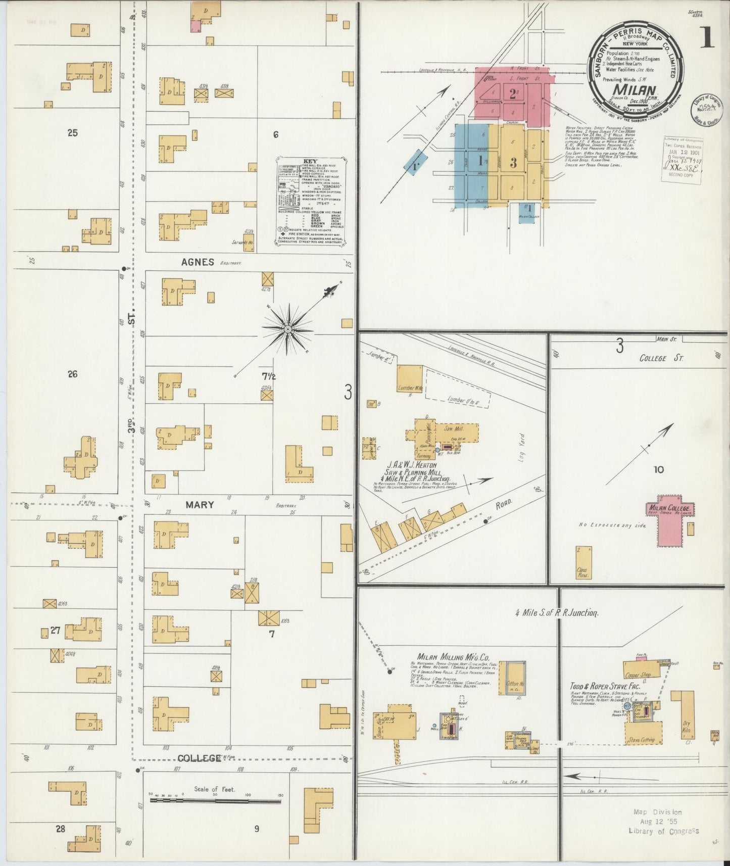 Sanborn Fire Insurance Map from Milan, Gibson County, Tennessee (1900), Sheet #0001 - Historic Sanborn Fire Insurance Map Print, vintage old map wall art, antique decor, genealogy gift, Tennessee Tennessee map