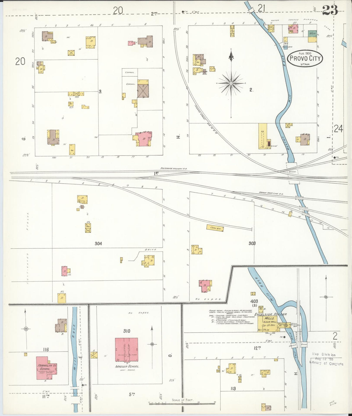 Sanborn Fire Insurance Map from Provo, Utah County, Utah (1900), Sheet #0023 - Historic Sanborn Fire Insurance Map Print, vintage old map wall art, antique decor, genealogy gift, Provo Utah map
