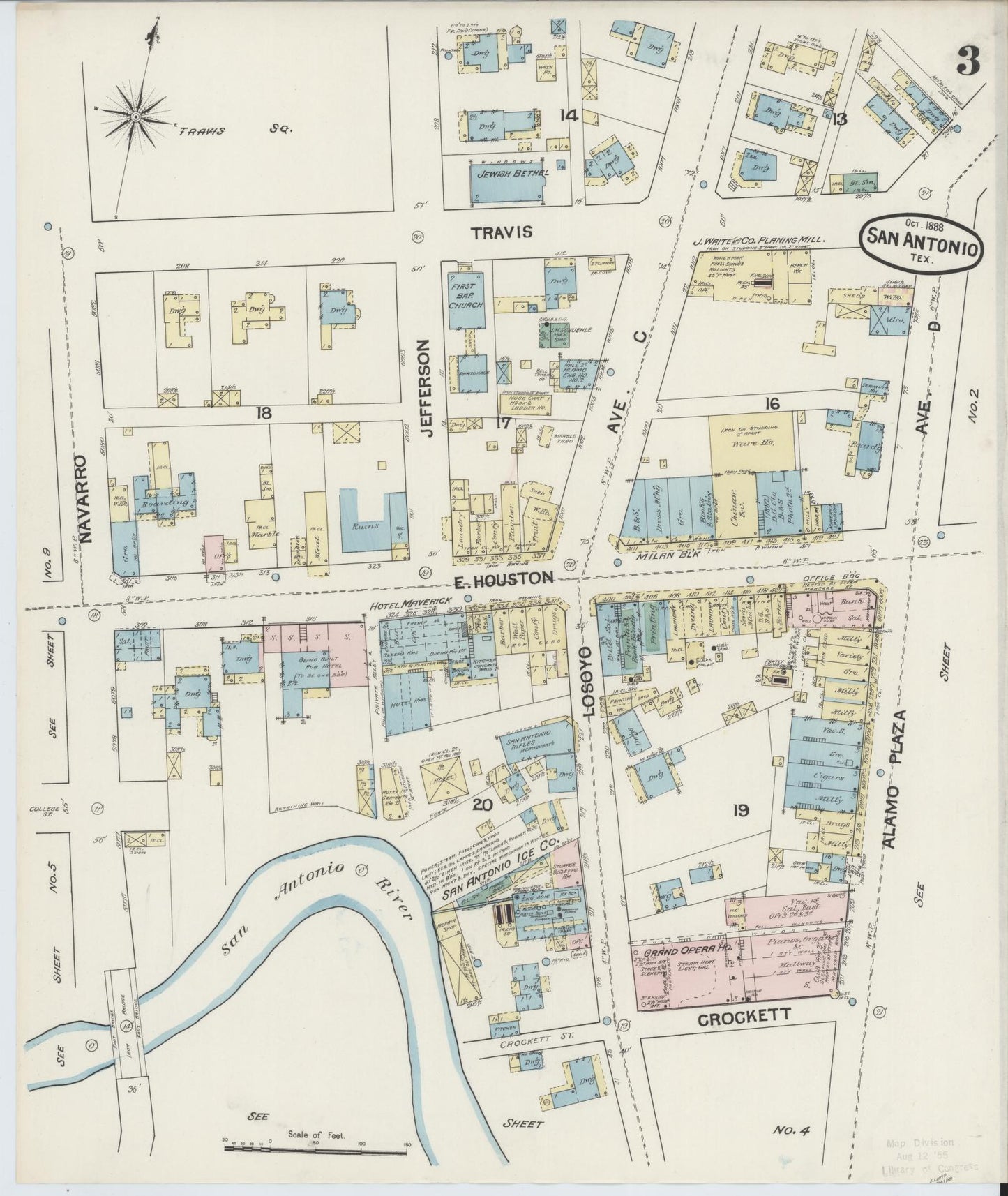 Sanborn Fire Insurance Map from San Antonio, Bexar County, Texas. (1888), Sheet 3 – Historic Sanborn Fire Insurance Map Print