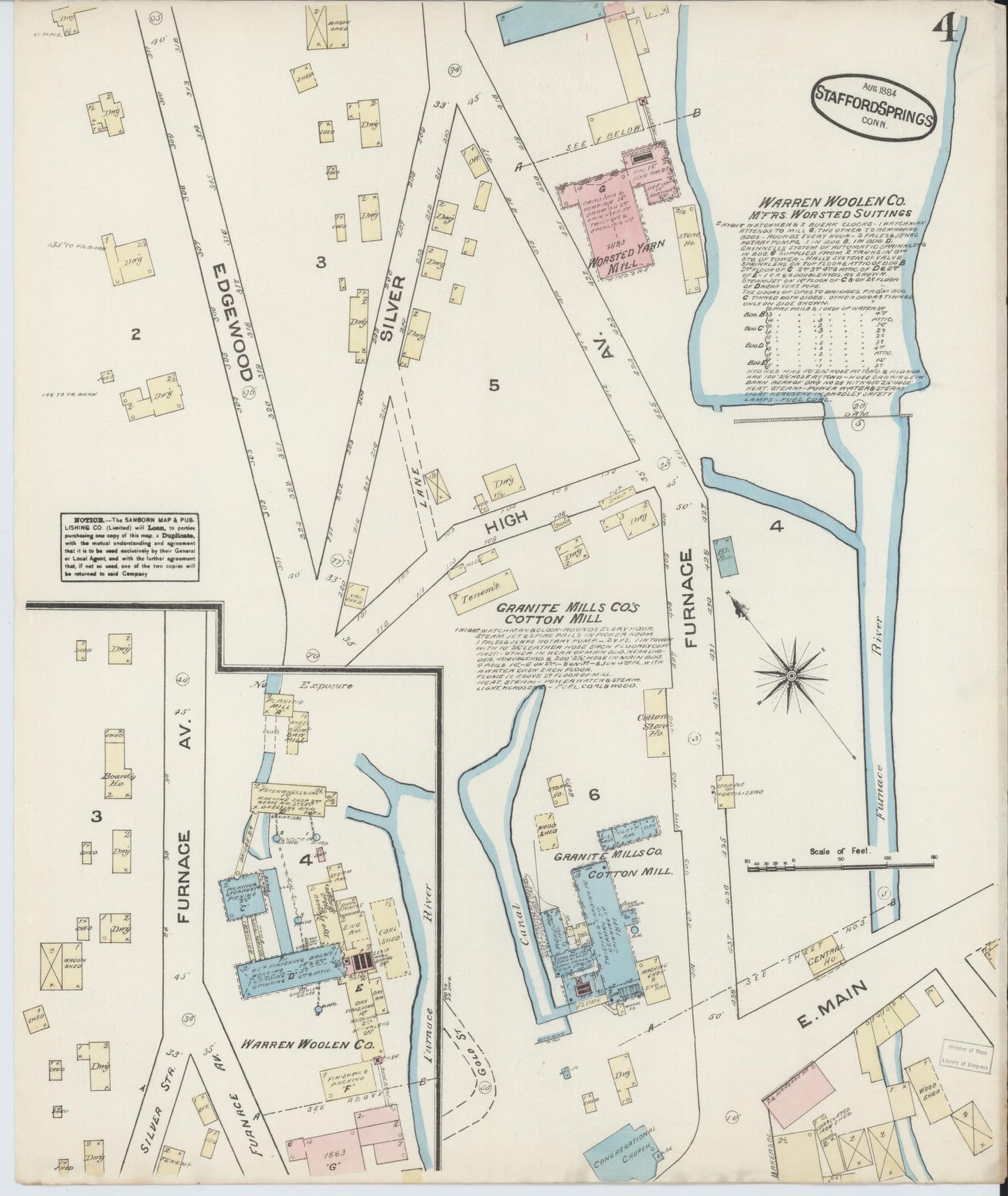 Sanborn Fire Insurance Map from Stafford Springs, Tolland County, Connecticut (1884), Sheet #0004 - Complete Map Set gallery image, historic Sanborn map, vintage wall art, Connecticut Connecticut