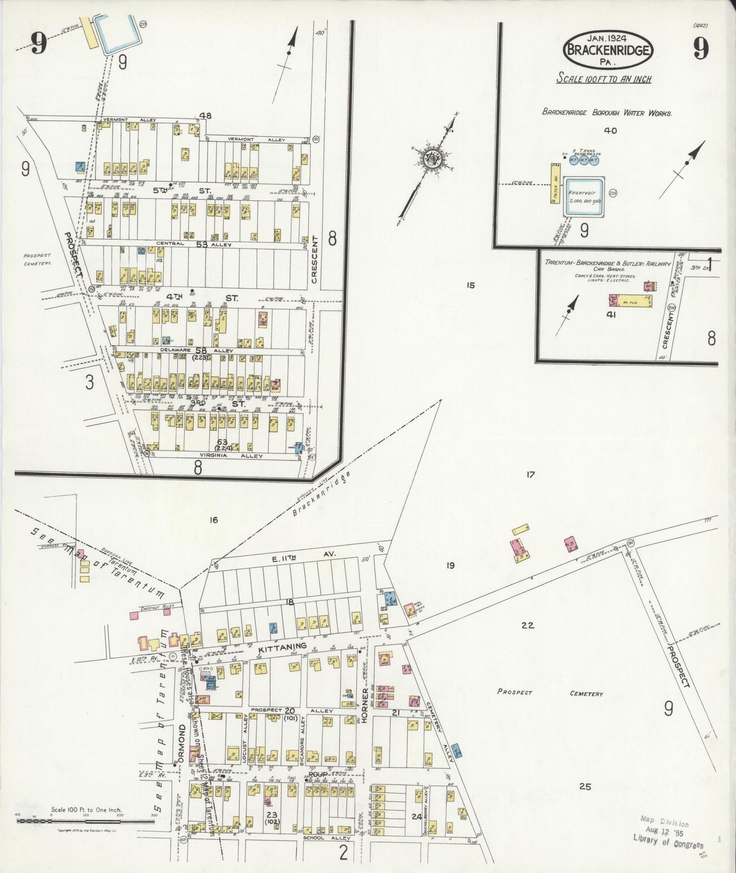 Sanborn Fire Insurance Map from Brackenridge, Allegheny County, Pennsylvania (1924), Sheet #0009 - Historic Sanborn Fire Insurance Map Print, vintage old map wall art, antique decor, genealogy gift, Pennsylvania Pennsylvania map