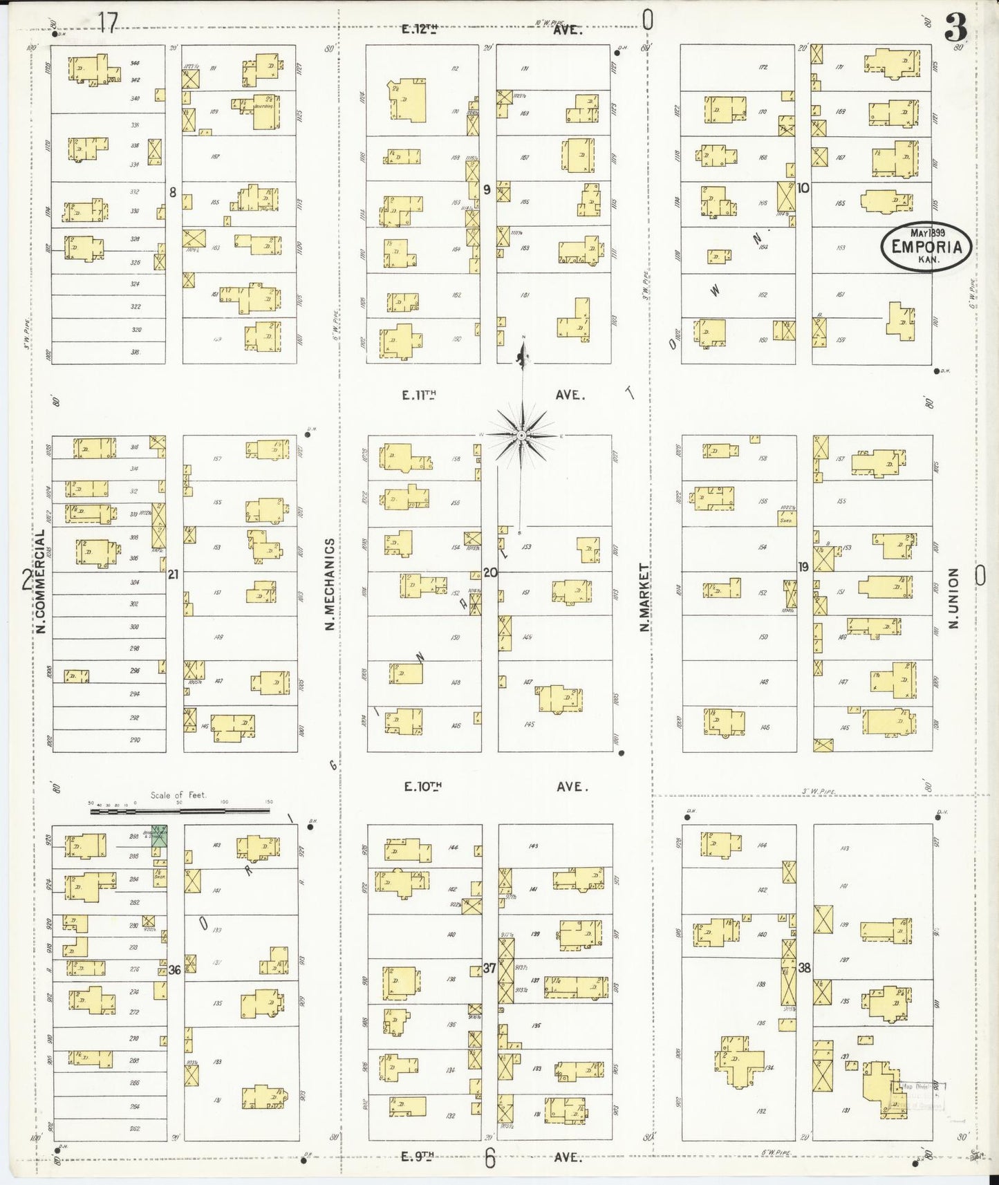 Sanborn Fire Insurance Map from Emporia, Lyon County, Kansas (1899), Sheet #0003 - Historic Sanborn Fire Insurance Map Print, vintage old map wall art, antique decor, genealogy gift, Kansas Kansas map