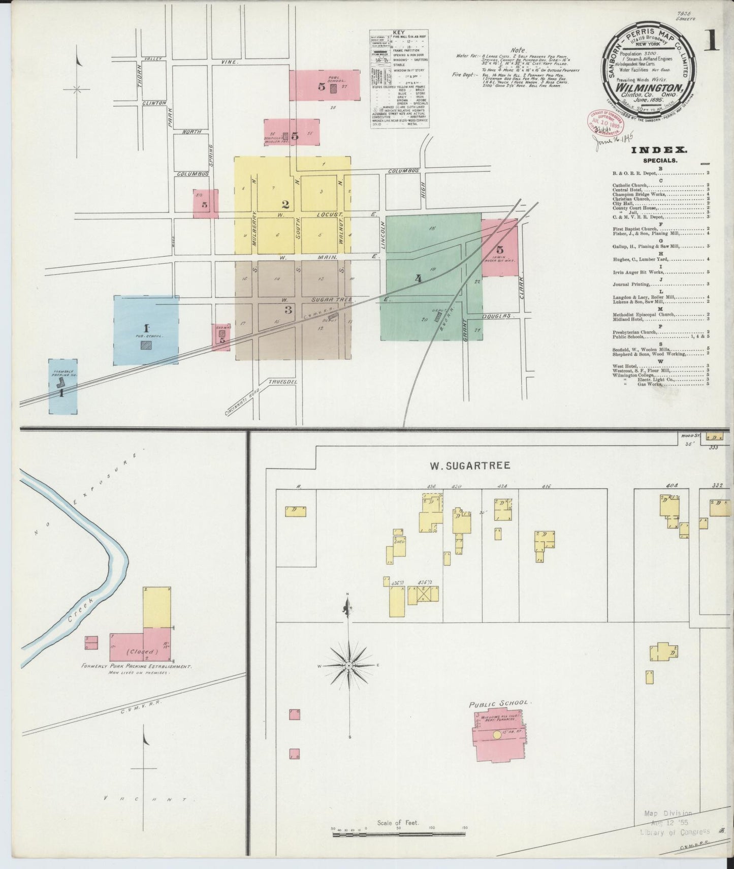 Sanborn Fire Insurance Map from Wilmington, Clinton County, Ohio (1895), Sheet #0001 - Historic Sanborn Fire Insurance Map Print, vintage old map wall art, antique decor, genealogy gift, Ohio Ohio map